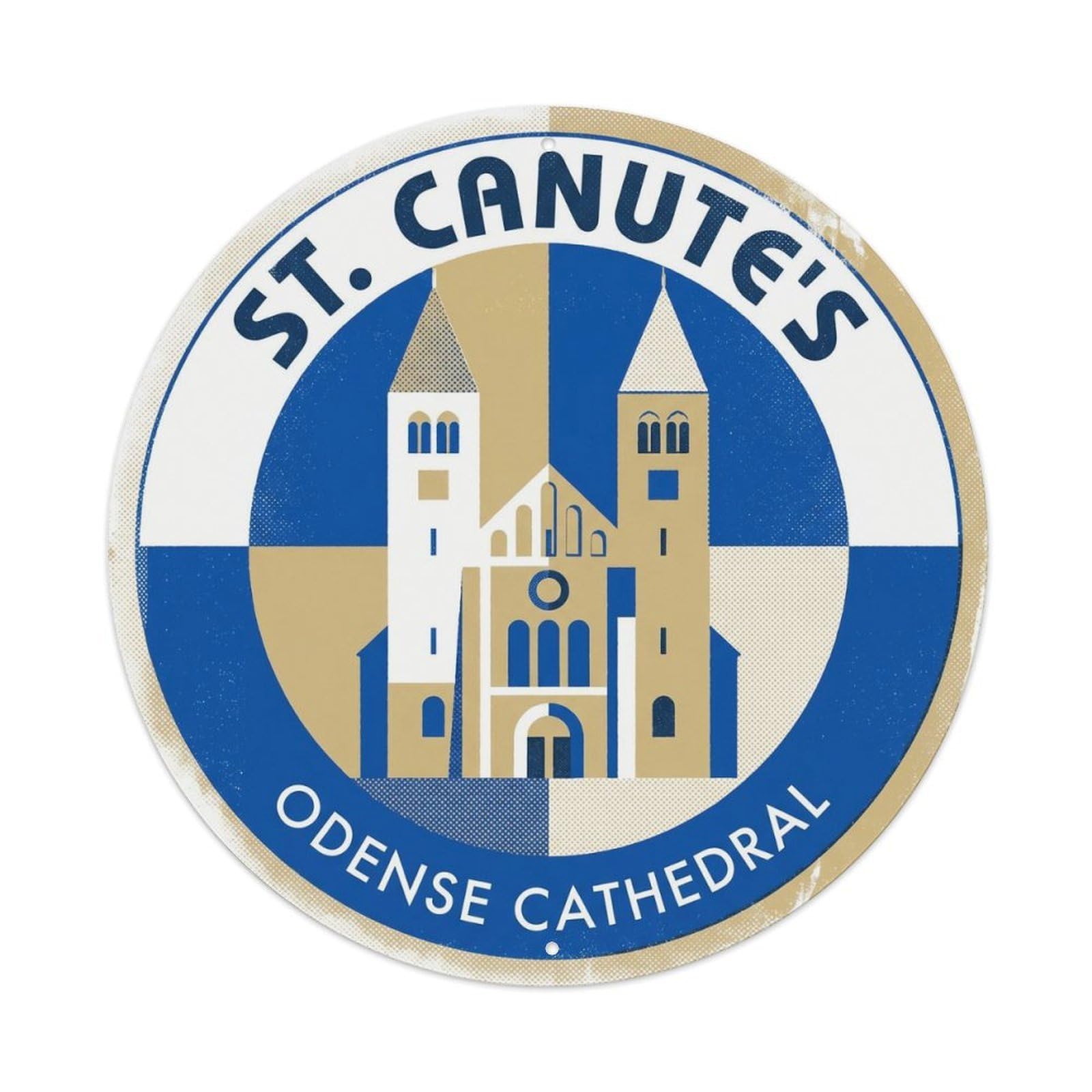 Cmhok Vintage Style-23 Vintage Travel Cathedral Odense Artwork Metal Tin Sign Plaque Wall Decor For Cafe, Club, Garden Round Metal Poster 8X8inch