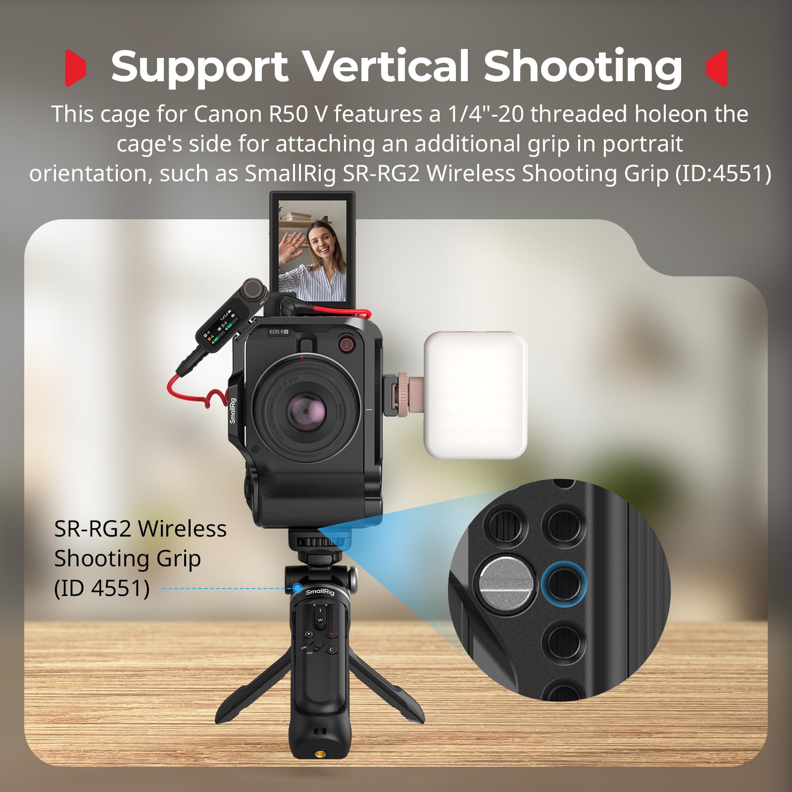 SMALLRIG R50 V Kamerakäfig für Canon R50V, Komplettkäfig mit Silikongriff, Tragegriff für ARRI, Kabelklemme für HDMI, integriertem Blitzschuh, Schnellwechselplatte für Arca-Swiss, QD(Schwarz) -5766