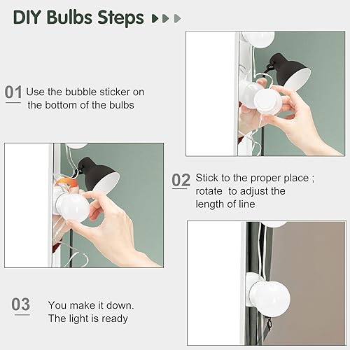 Miniatura 4 de VINGLI Juego de mesa de tocador con espejo iluminado y taburete juego de tocador de maquillaje blanco con 10 luces LED en 3 colores 1 cajón 3