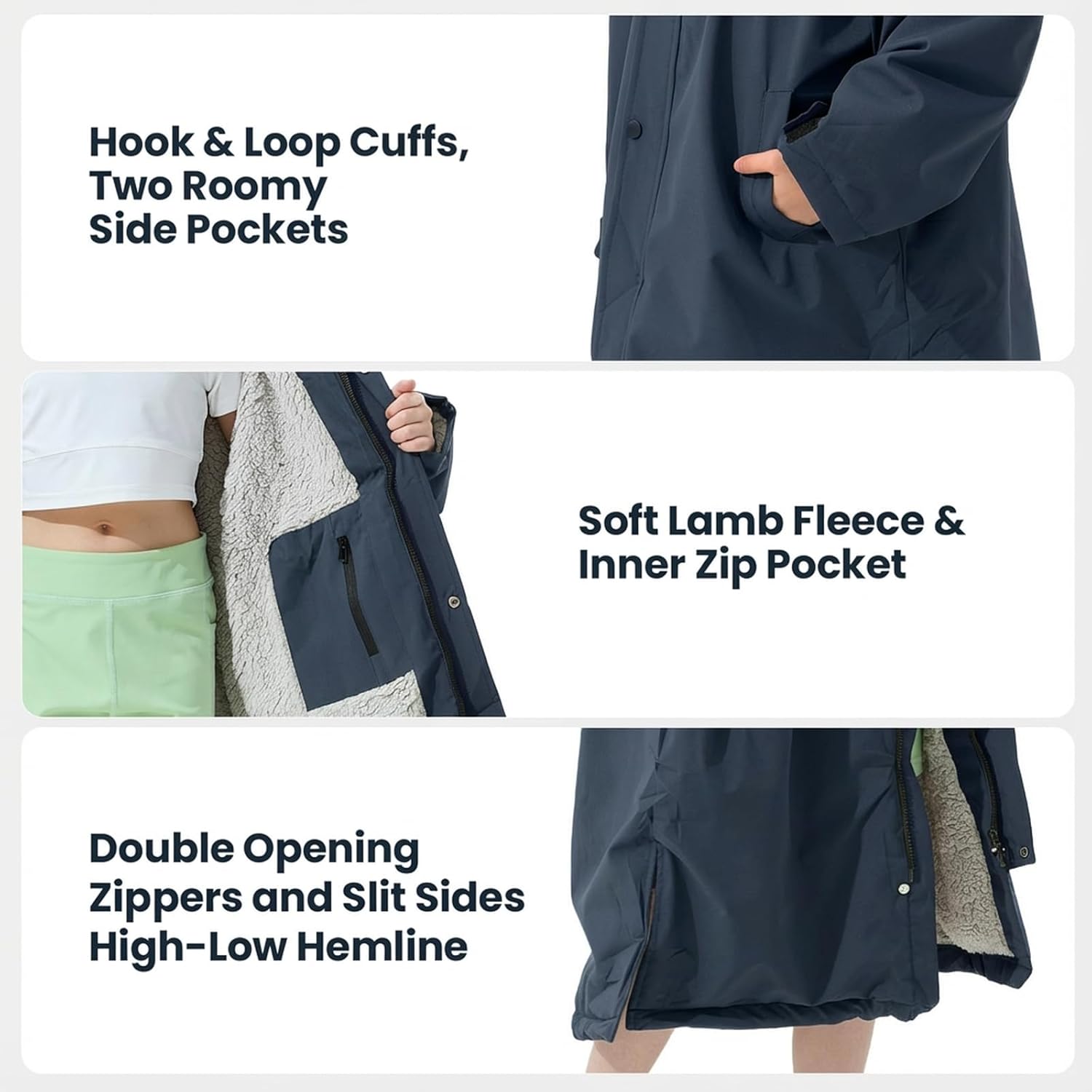 Owntop Waterproof Swim Parka for Kids Youths and Adults - Unisex Hooded Surf Poncho, Oversized High-Low Hem Windproof Changing Robe, Sherpa Winter Warm Beach Towel Jacket with Pockets