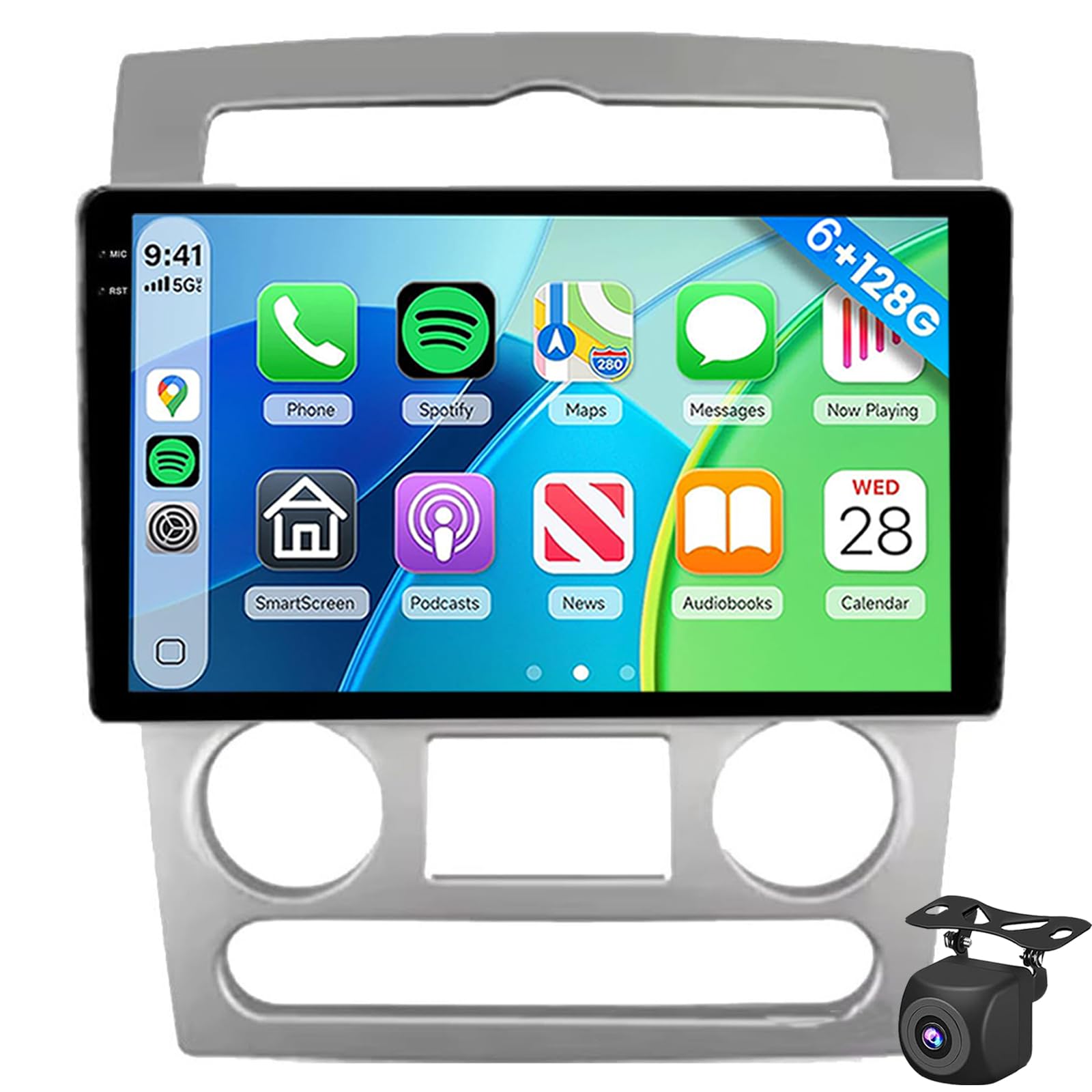 Radio Samochodowe Android 15 Do Hyundai Rohens Coupe 2004-2006 9'' Ekran Dotykowy Incell HD Z Carplay I Android Auto Bezprzewodowo Stereo Samochodowe Z GPS Wi-Fi USB Bluetooth FM RD(Color:4G 6G+128G)