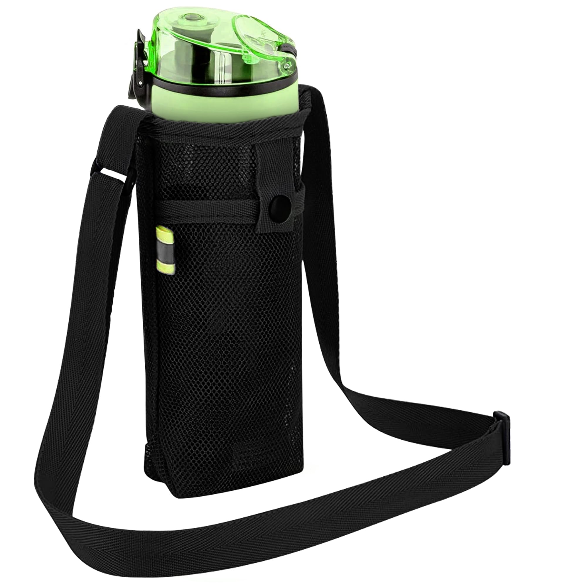 HOYDATE Water Bottle Holder with Adjustable Shoulder Strap Mesh Water Bottle Bag Water Bottle Carrier Bag Water Bottle Sleeve for Sports Gym Hiking Camping Cycling Commuting (Black)