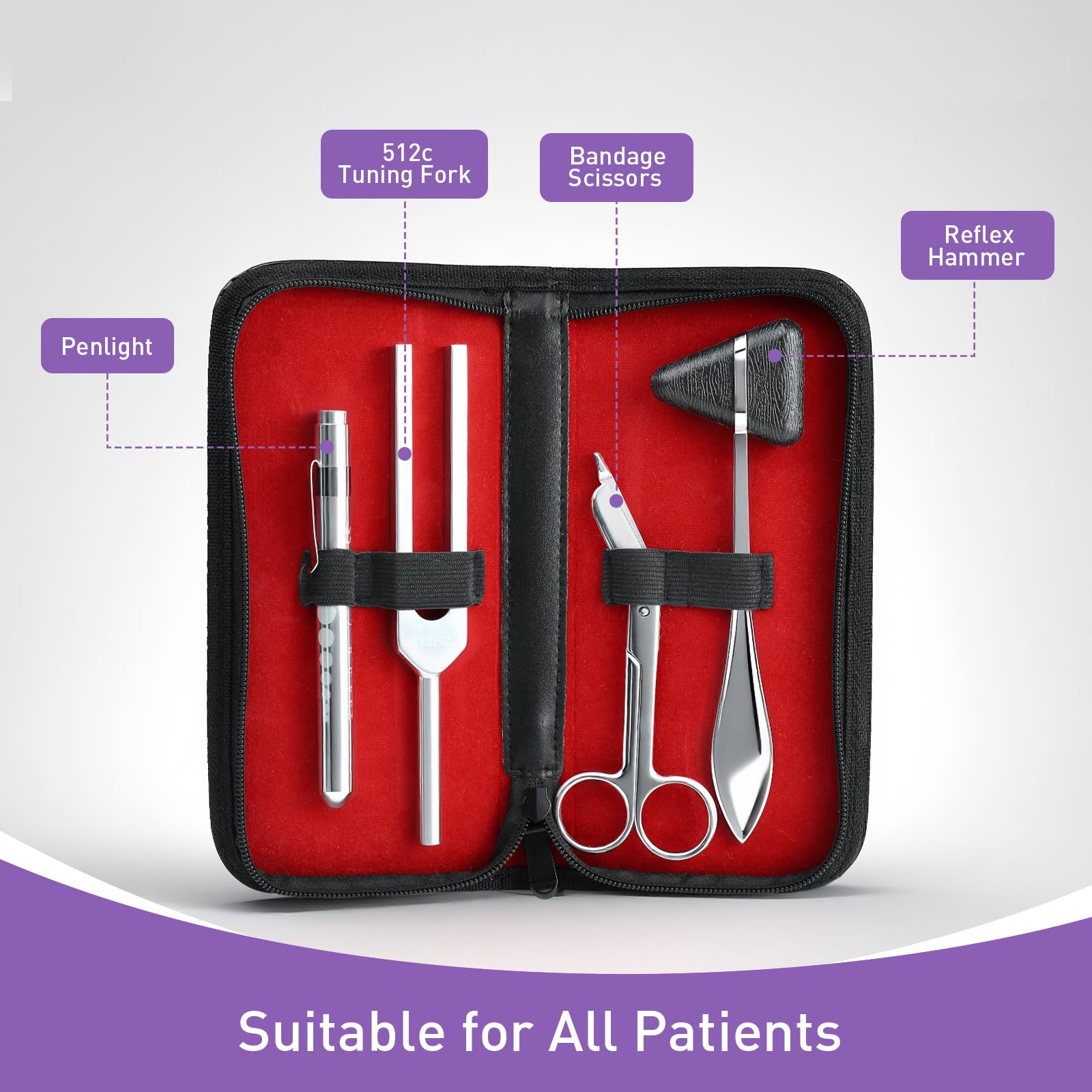 Scian Kit de iniciación de enfermera, 13 piezas, esencial para el trabajo, regalo médico perfecto para estudiantes de medicina, bolsa portátil púrpura con estetoscopio, esfigmomanómetro, otoscopio