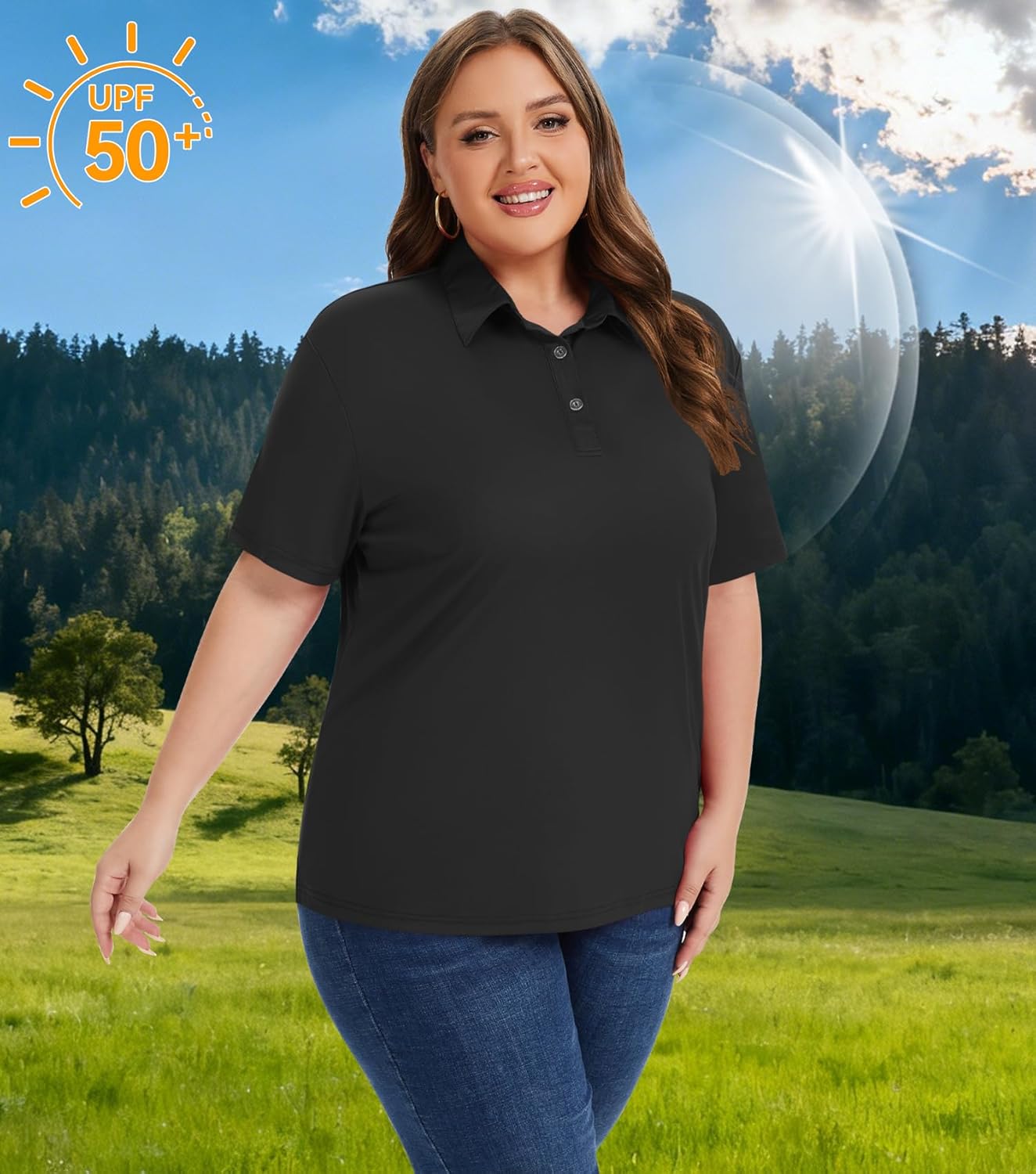 Idtswch Women's Plus Size Polo Shirts UPF 50+ Casual Work Quick Dry 3 Buttons Short Sleeve Collared Golf Shirt (XL-6XL) - Image 4
