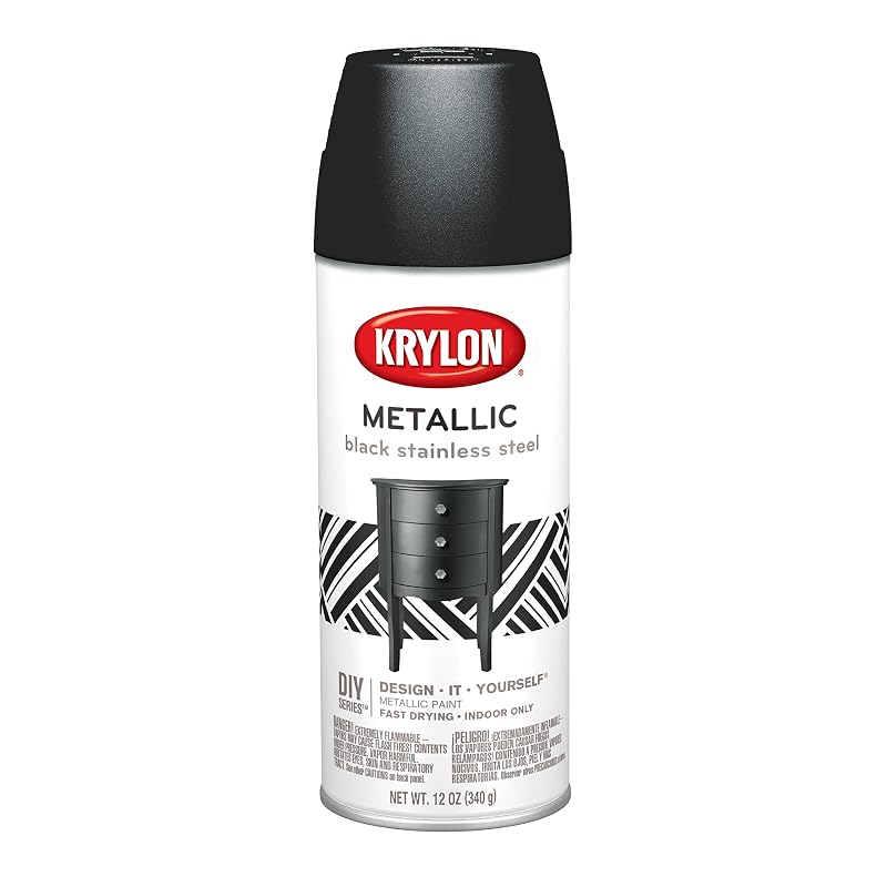Tinta Spray Metálica Krylon Brilliant Metallic Preto Aço Inoxidável, 330 mL