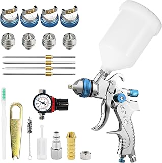 Hvlp Air Paint Sprayer Gun with 1.4/1.7/2.0/2.5 mm Nozzle and 600 cc Gravity Fed Paint Reservoir, Auto Paint Guns for House Painting Automotive Refinishing (Blue) - Buy now