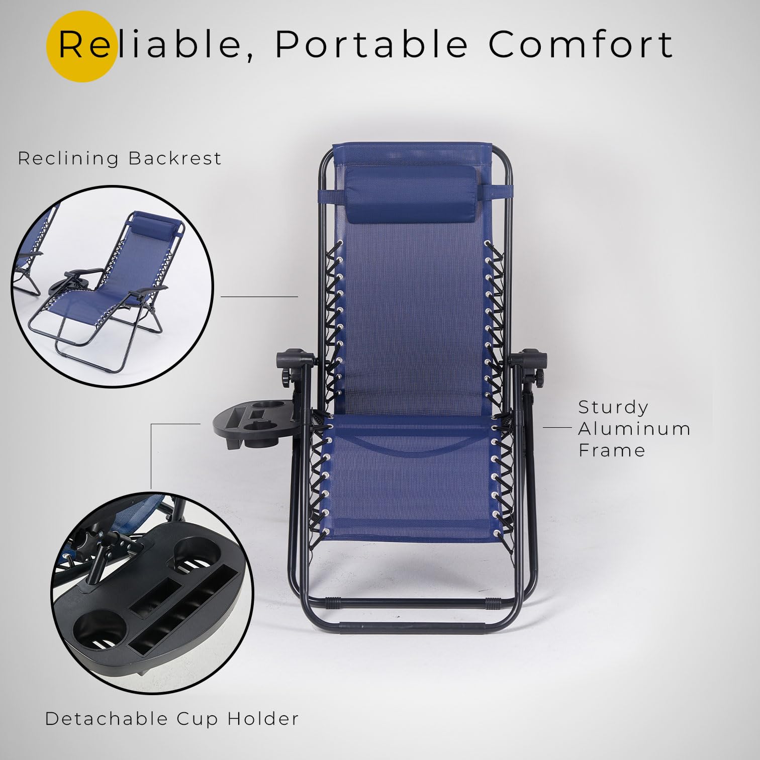 Divano Roma Furniture Set of 2 Outdoor Adjustable Zero Gravity Lounge Chair  with Headrest, Cup Holder, Side Tray, Folding Patio Recliner, Dark Blue :  Amazon.sg: Home