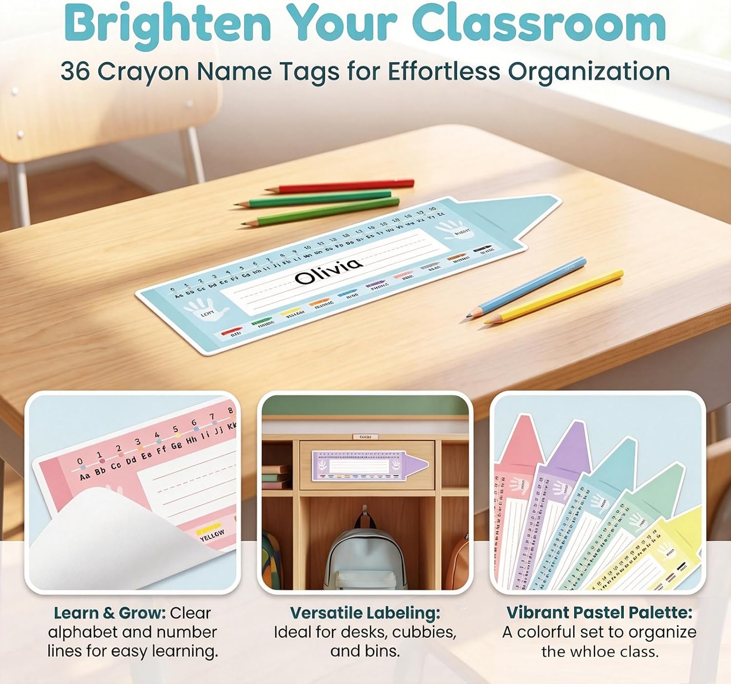 Desk Name Tags for Classroom - 36PCS Student Name Tags for Desks, 4"x14.5" Name Plates for Classroom Decor, Kindergarten Preschool 1st-3rd Grade Must Haves, Back to School Teacher Supplies thumbnail