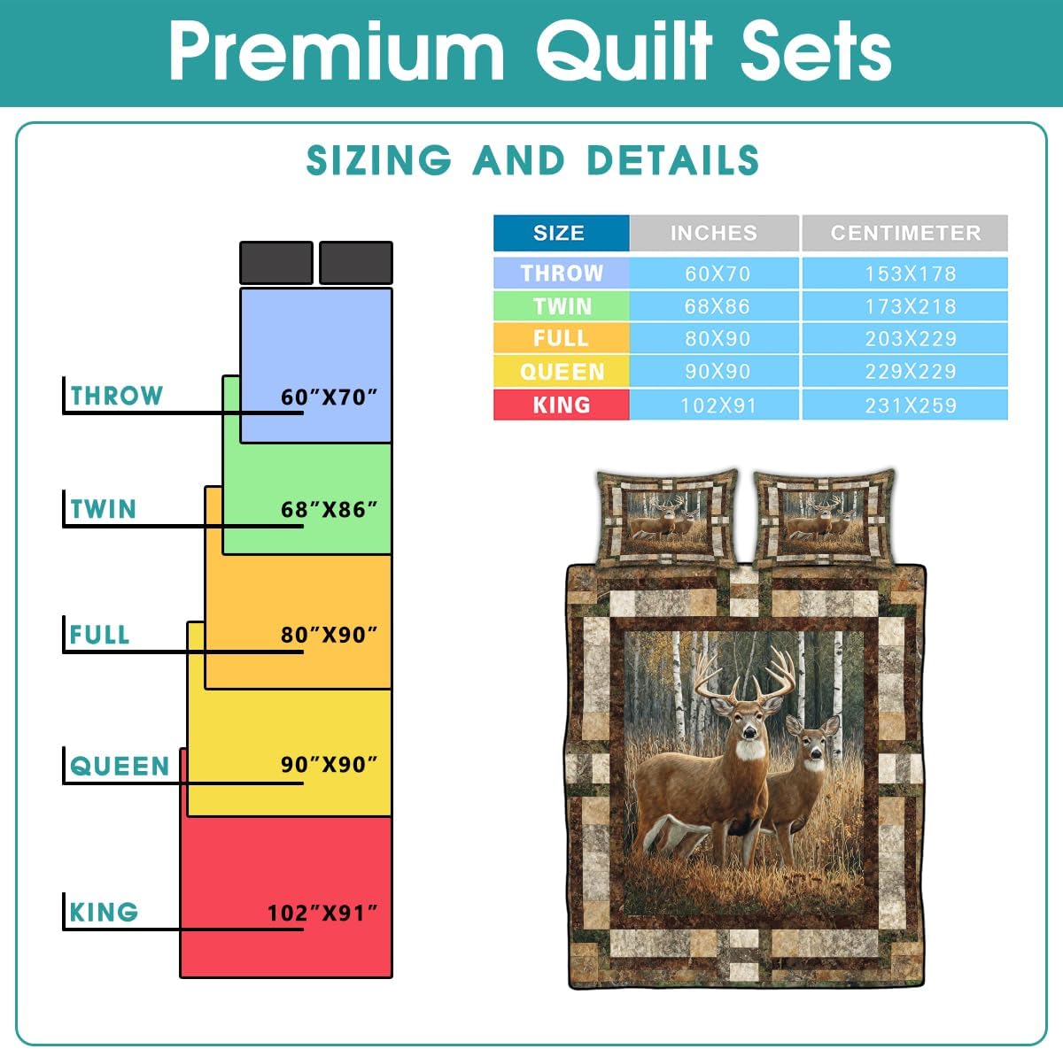 PriAmi Customized Deer Hunting Quilt Set, Rustic Woodland Deer Camo US Flag Bedspread Ultra Soft Quilt Sets, Autumn Deer Bedding, Gifts for Girls Boys Adults Hunter Fall Season Bedroom Decor (HUNT01) - Image 5