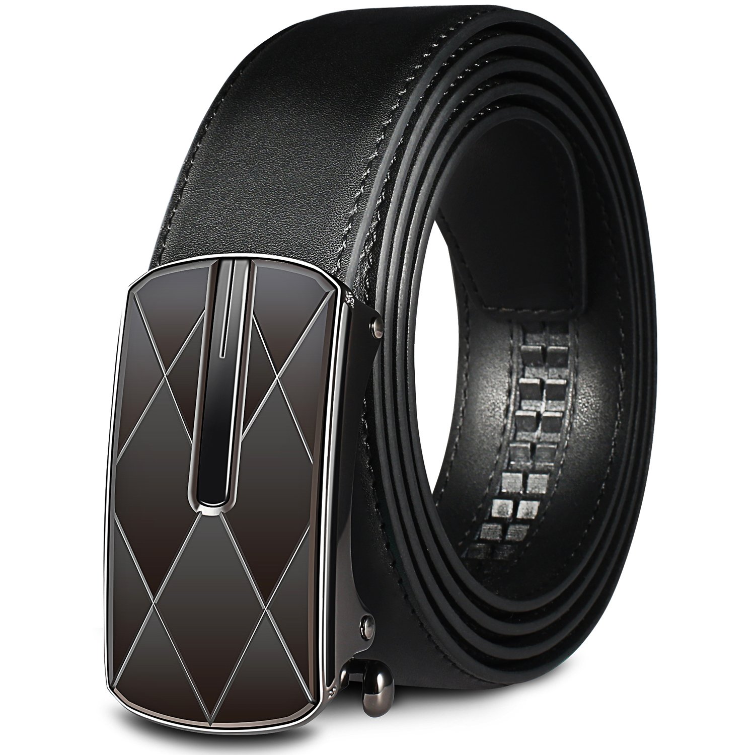 Men's Genuine Leather Ratchet Dress Belt with Automatic Buckle