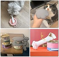 Vista 9 de Juego de 4 suministros de latas de comida para mascotas, tapas universales de silicona para latas de gatos, espátula 2 en 1, abridor de latas