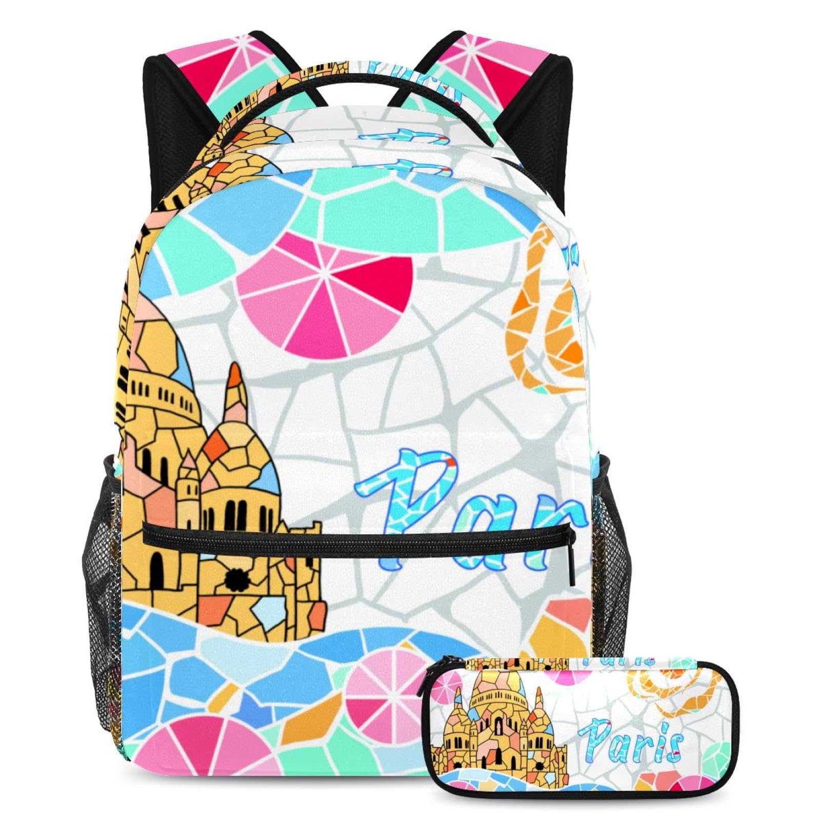 Sac à dos d'architecture au design multicolore avec sa trousse rigide, pack scolaire complet - 7
