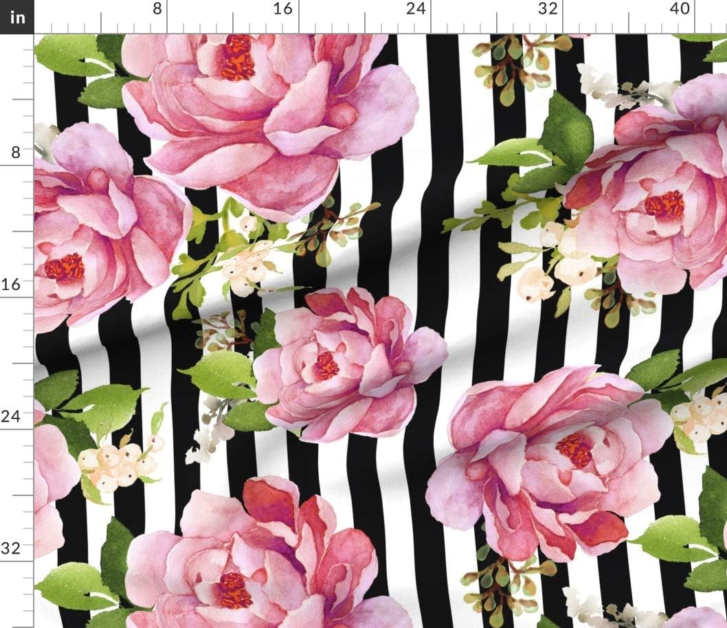 Spoonflower Fabric - Light Pink Sunrise Black White Roses Boho Girl Nursery Printed on Petal Signature Cotton Fabric Fat Quarter - Sewing Quilting Apparel Crafts Decor
