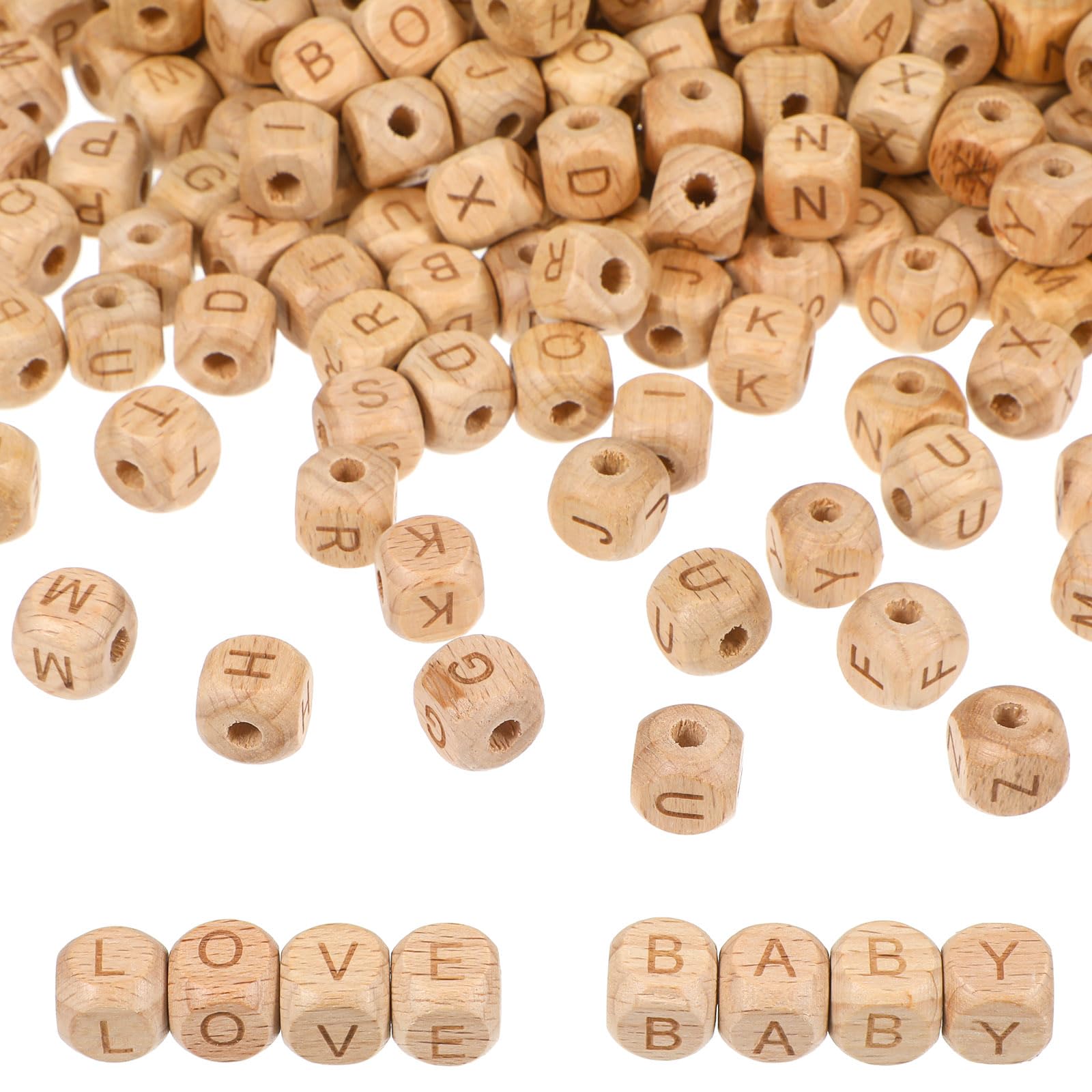 Tofficu 260stücke Holzperlen Mit Buchstaben Verschiedene Buchstaben Quadratische Alphabetperlen Aus Buchenholz Als Abstandshalterperlen Für Armbänder Halsketten Diy-bastelarbeiten Und
