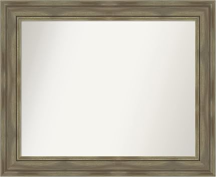 Amanti Art Grey Wall Mirror 28x34 Alexandria Greywash Rectangle Bathroom Mirror for Wall Decor Living Room, Large Country Rustic Wood Frame, Hangs Horizonally and Vertically, Bathroom Decor,