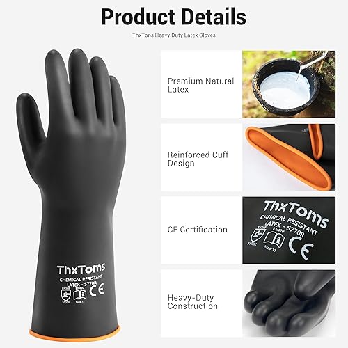 Miniatura 2 de ThxToms Guantes de Látex de Servicio Pesado, Guantes Largos de Goma, Guantes Resistentes a Químicos, Resistentes a Perforaciones, Resistentes a