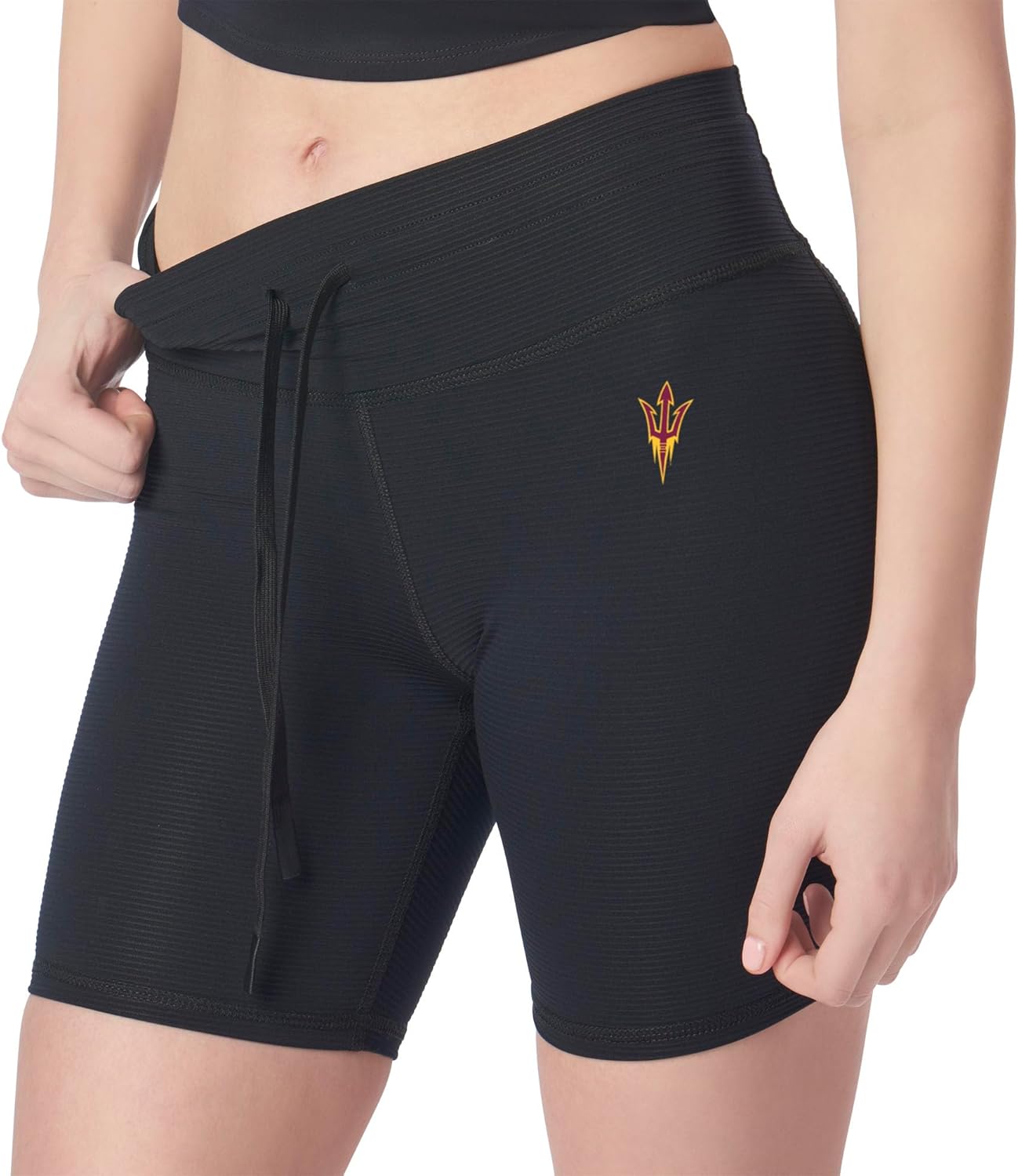 NCAA High Waisted Rib Shorts for Women and Girls, Athletic Biker Shorts with Drawstring