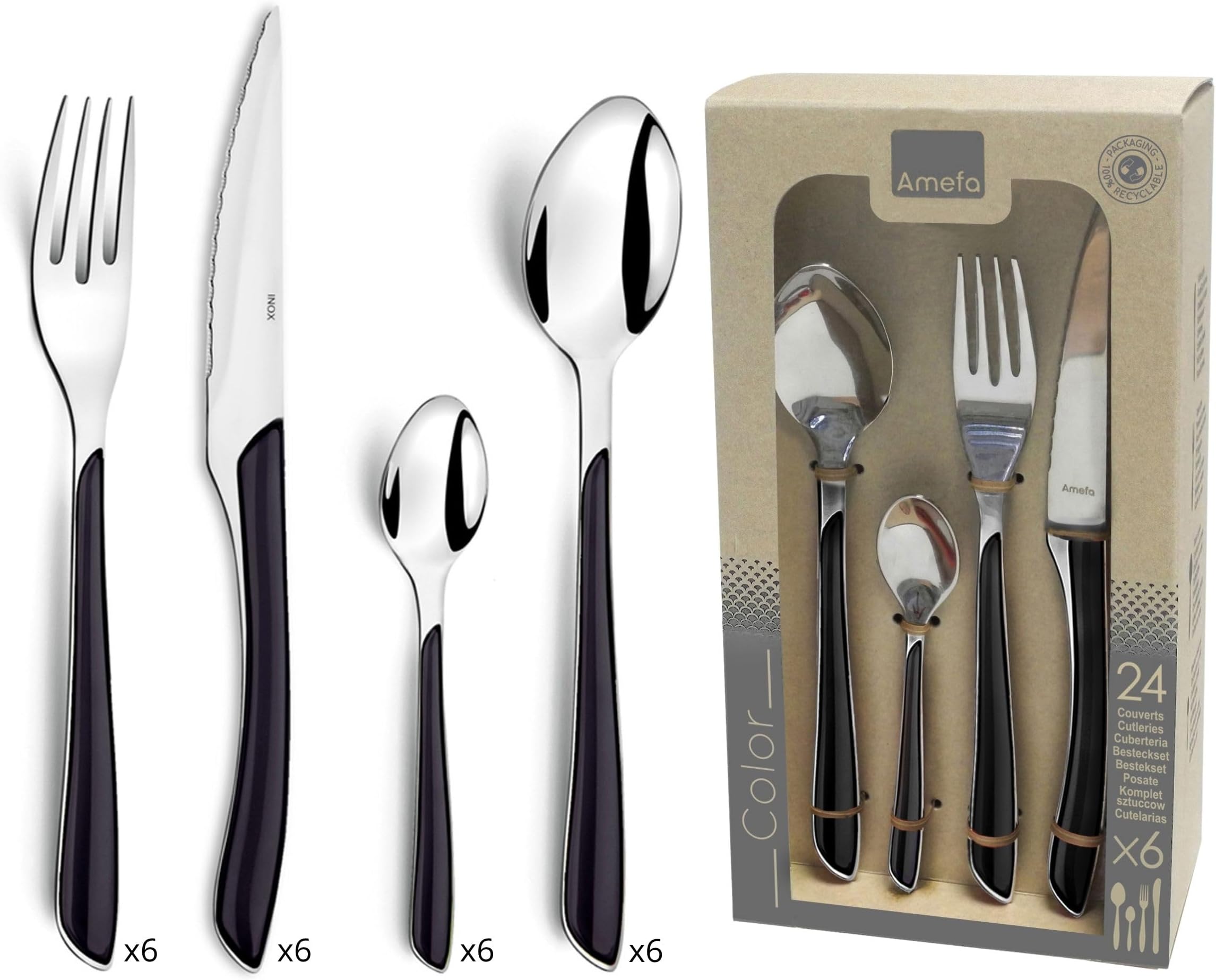 ECLAT Black 24 Piece Cutlery Set, 6 People