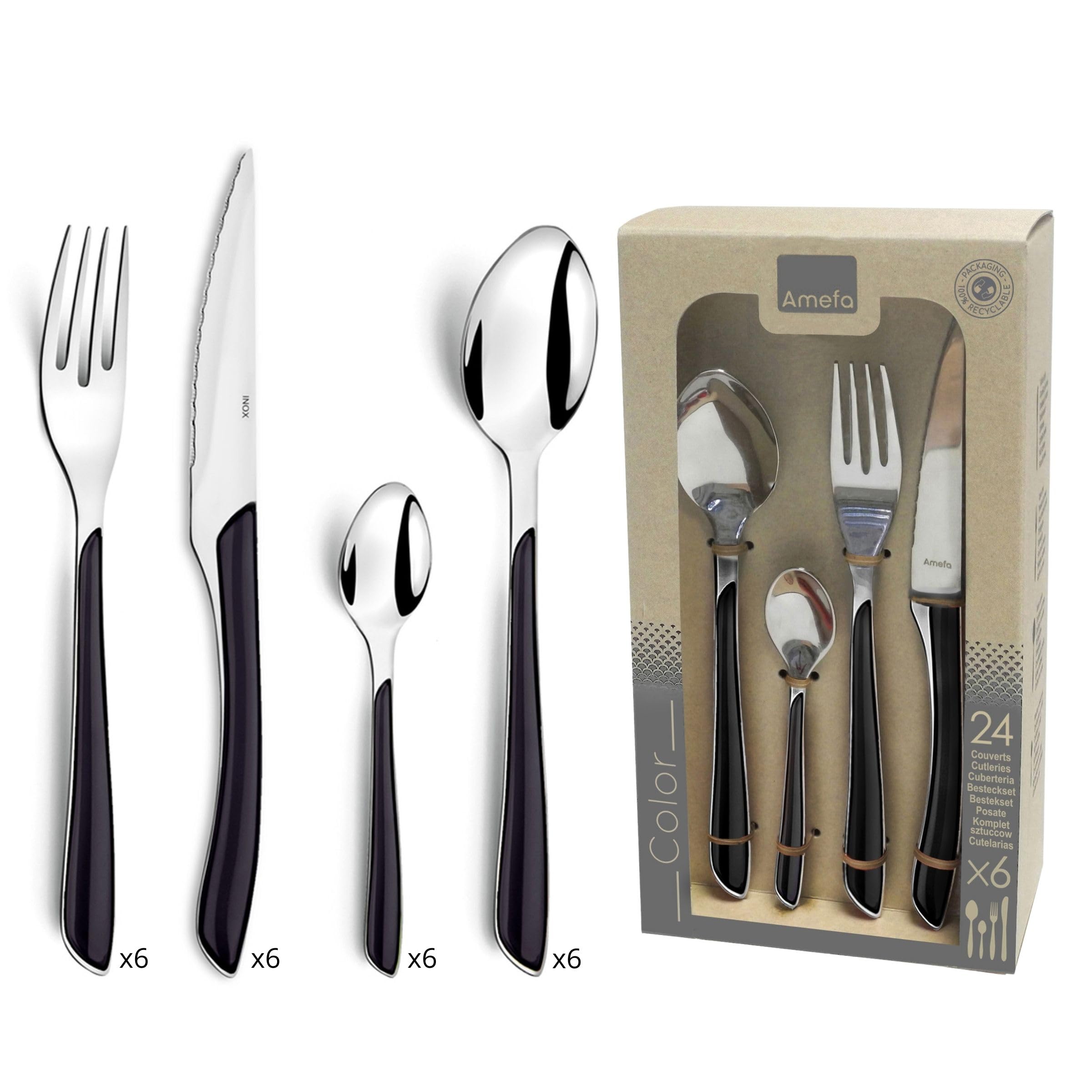 ECLAT Black 24 Piece Cutlery Set, 6 People