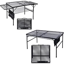 JOUYEK Folding Grill Table, 2Pcs Camping Table, 3x2 FT with 2 Wing Panels and 4x2 FT, Height Adjustable Metal Table with Mesh Desktop and Mesh Bag, Outdoor Table for Camping, Picnic, Beach and BBQ