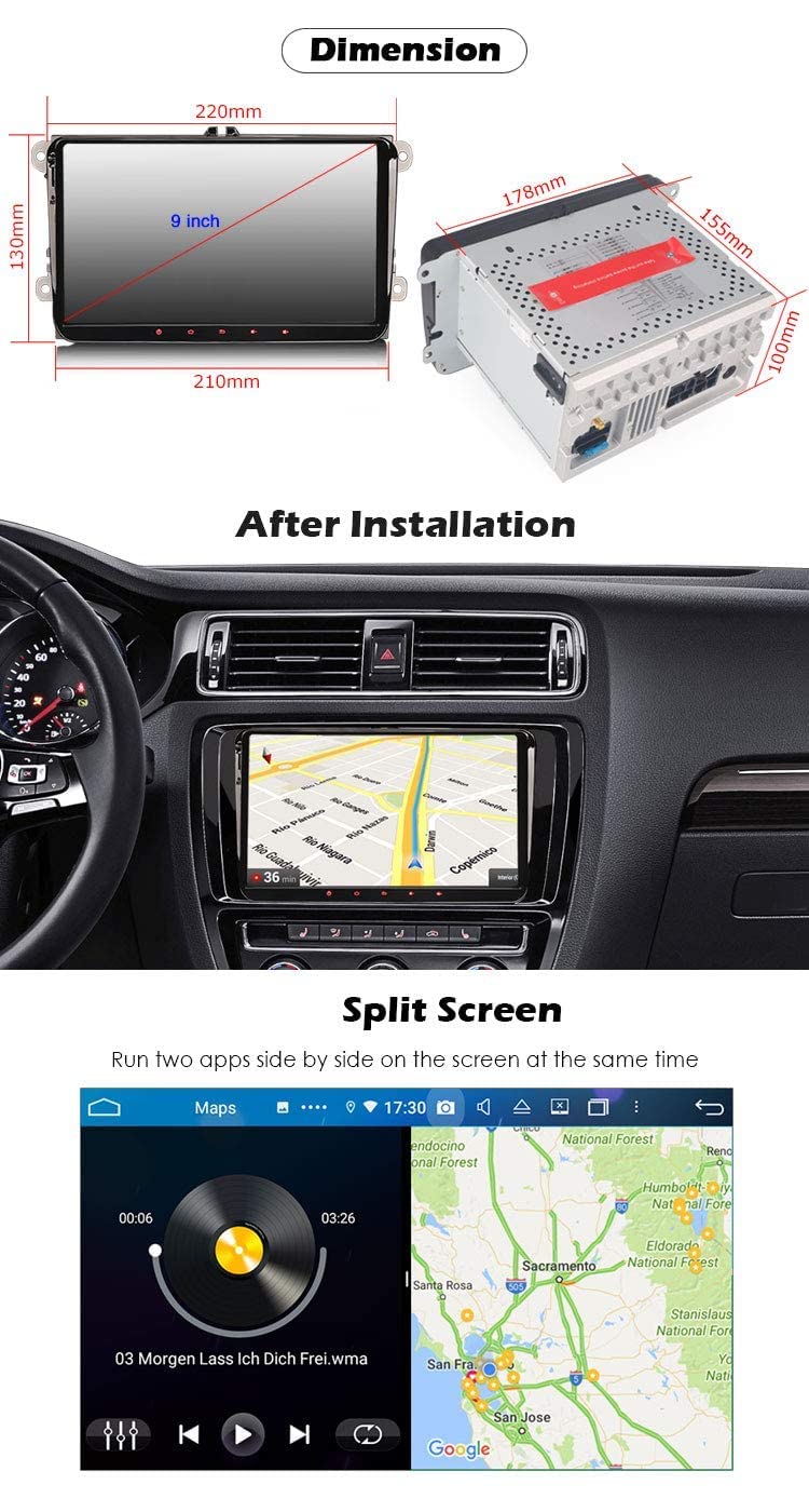 【8-Core 4GB+64GB】Erisin 9 pollici Android 12 Autoradio GPS Navigatore per VW Golf 5/6 Polo 6R Scirocco Passat Tiguan Touran Caddy T5 Seat Skoda CarPlay Android Auto Bluetooth DAB+ WiFi DSP USB OPS