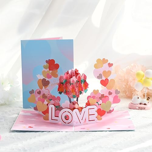 Miniatura 3 de MUSCELL Tarjeta de árbol del amor desplegable de San Valentín, tarjetas de felicitación 3D, para el día de San Valentín, día de la madre, día del