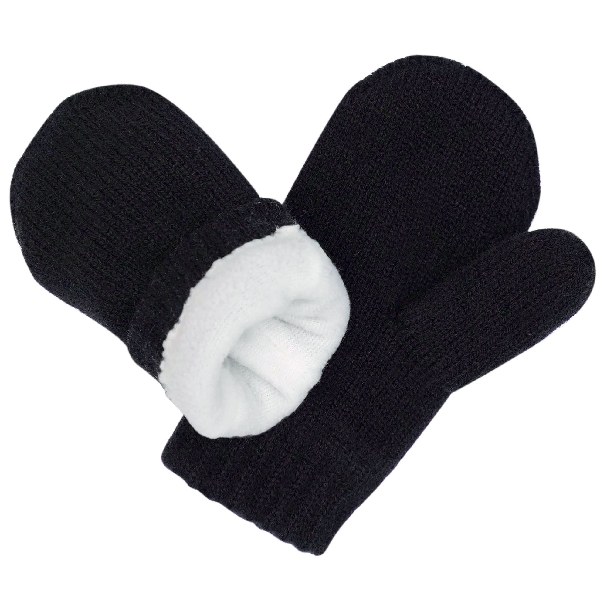 JAN & JUL Knit Toddler Mittens with Fleece Lining for Fall and Winter (Black, Size M)