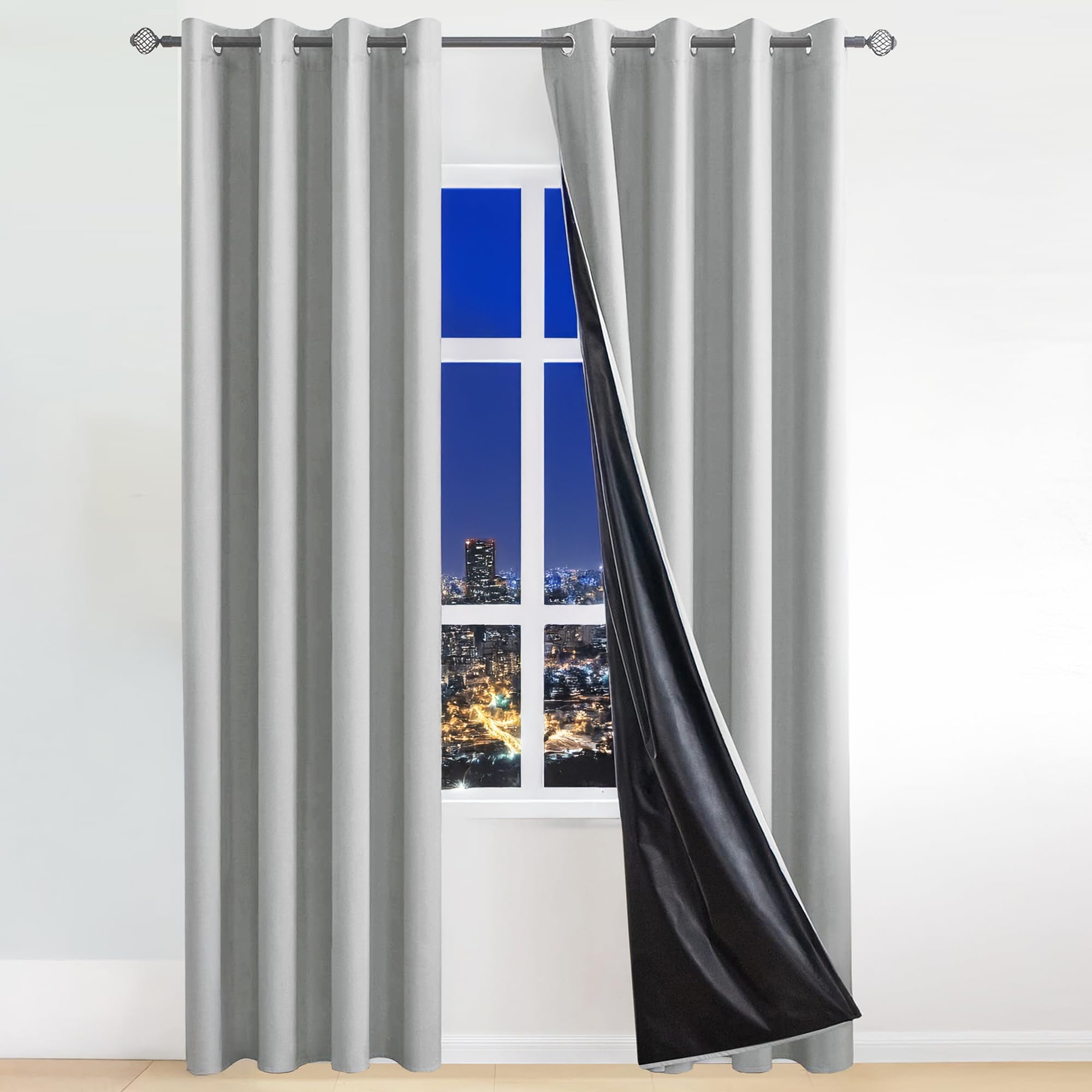 Blackout Curtains for Bedroom Living Room 2 Panels Set Thermal Insulated Room Darkening Light Blocking Curtains (Grey, 52 x 84 Inch)