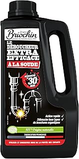 JACQUES BRIOCHIN - Déboucheur Extra Efficace à la Soude - Action Rapide - Débouche tous types de bouchons organiques - Traitement choc - 100% Naturel - Ecocert - Fabrication Française - 900ml
