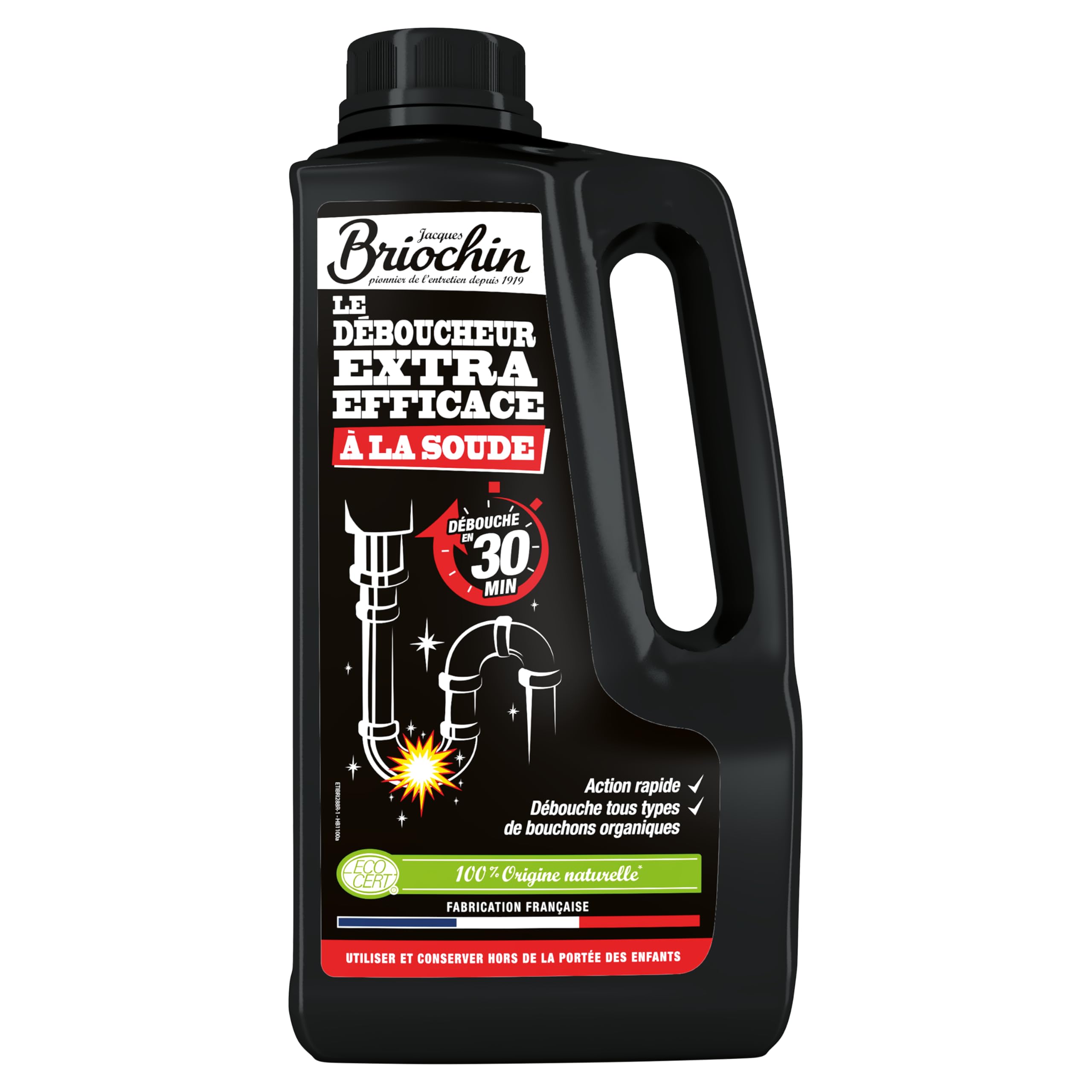 Jacques Brioschin Déboucheur Soude Extra Efficace 100% Naturel - Débouche tous types de bouchons - Action Rapide - 900ml