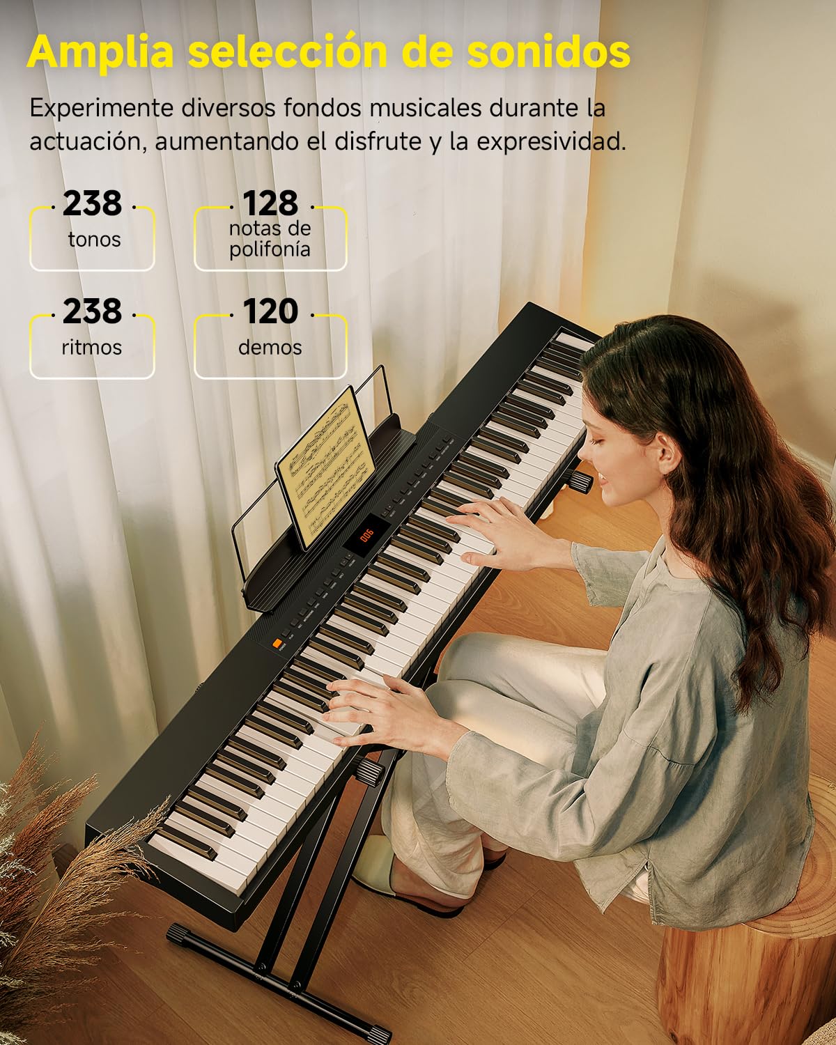 Donner DEP-05 Piano digital de 88 teclas con teclado semipesado sensible a la velocidad, teclado eléctrico portátil con soporte en X desmontable y pedal para principiantes, USB-MIDI inalámbrico, negro