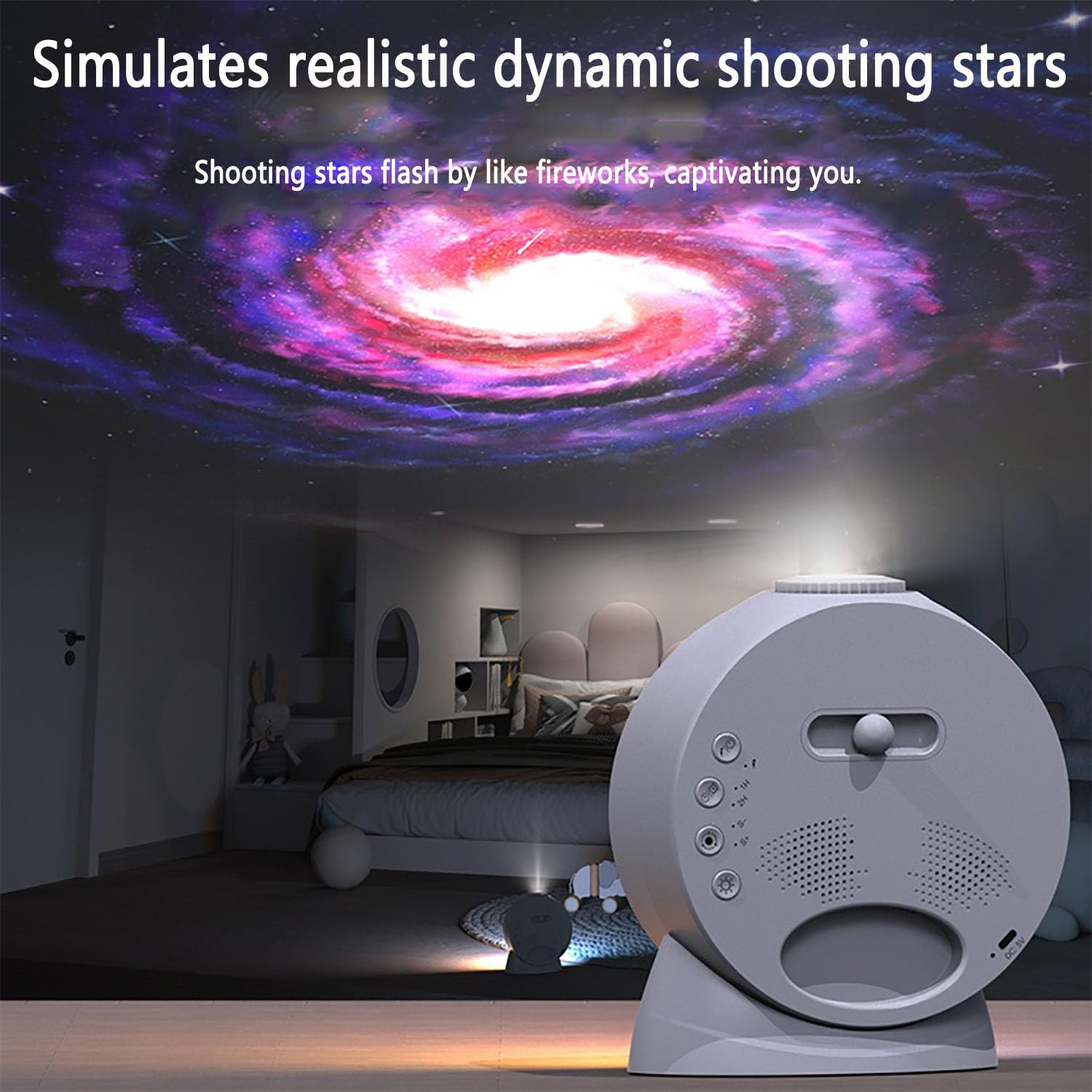 Proyector De Cielo Estrellado De Ensueño, Luz Ambiental Meteórica Y Colorida con 13 Discos De Película, Visualización De Hora Y Temperatura, Apagado Automático Y Función De Alarma para Fiestas