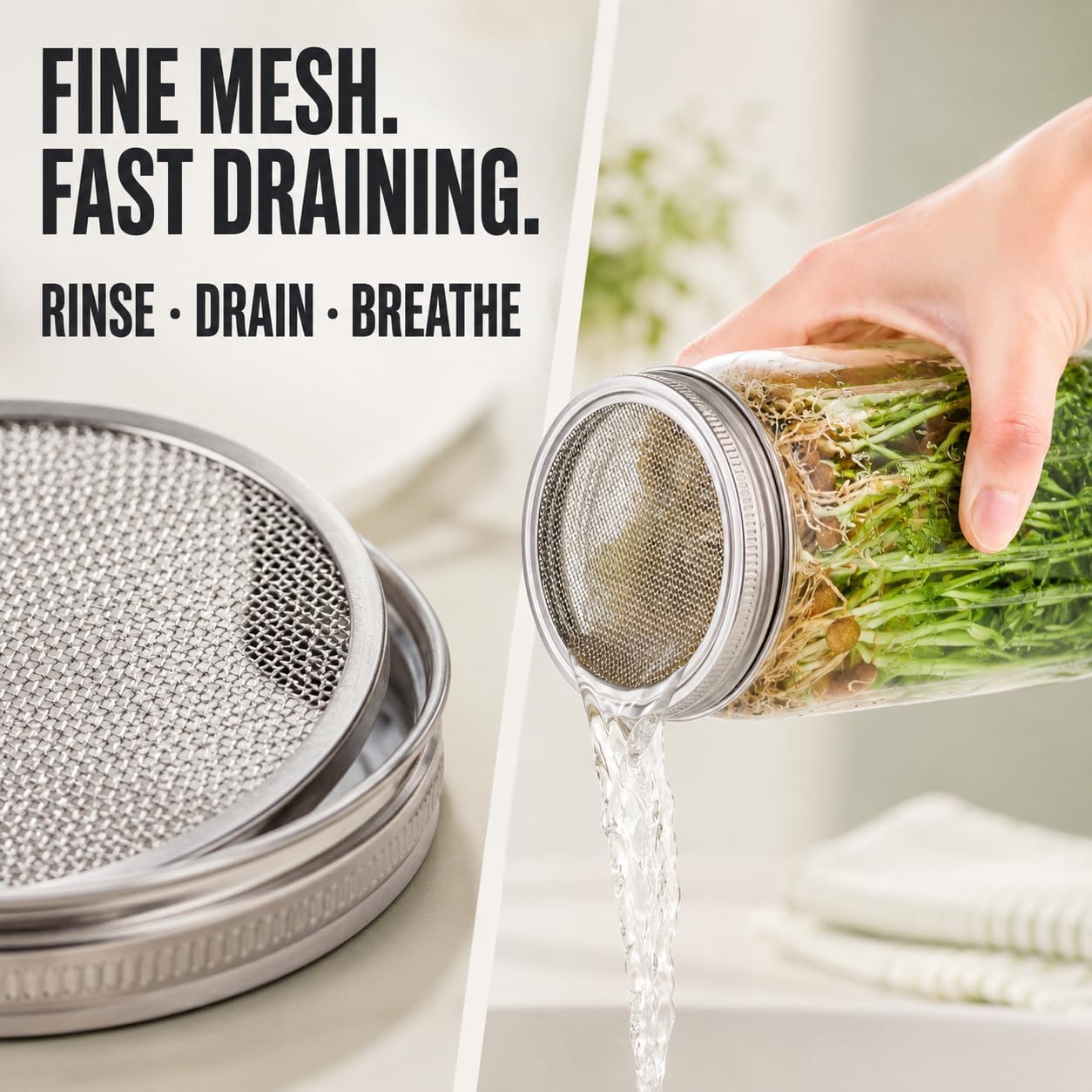 Sprouting Jar Kit, 2-Pack Glass Jars, 33.8 oz with Stainless Steel Mesh Lid