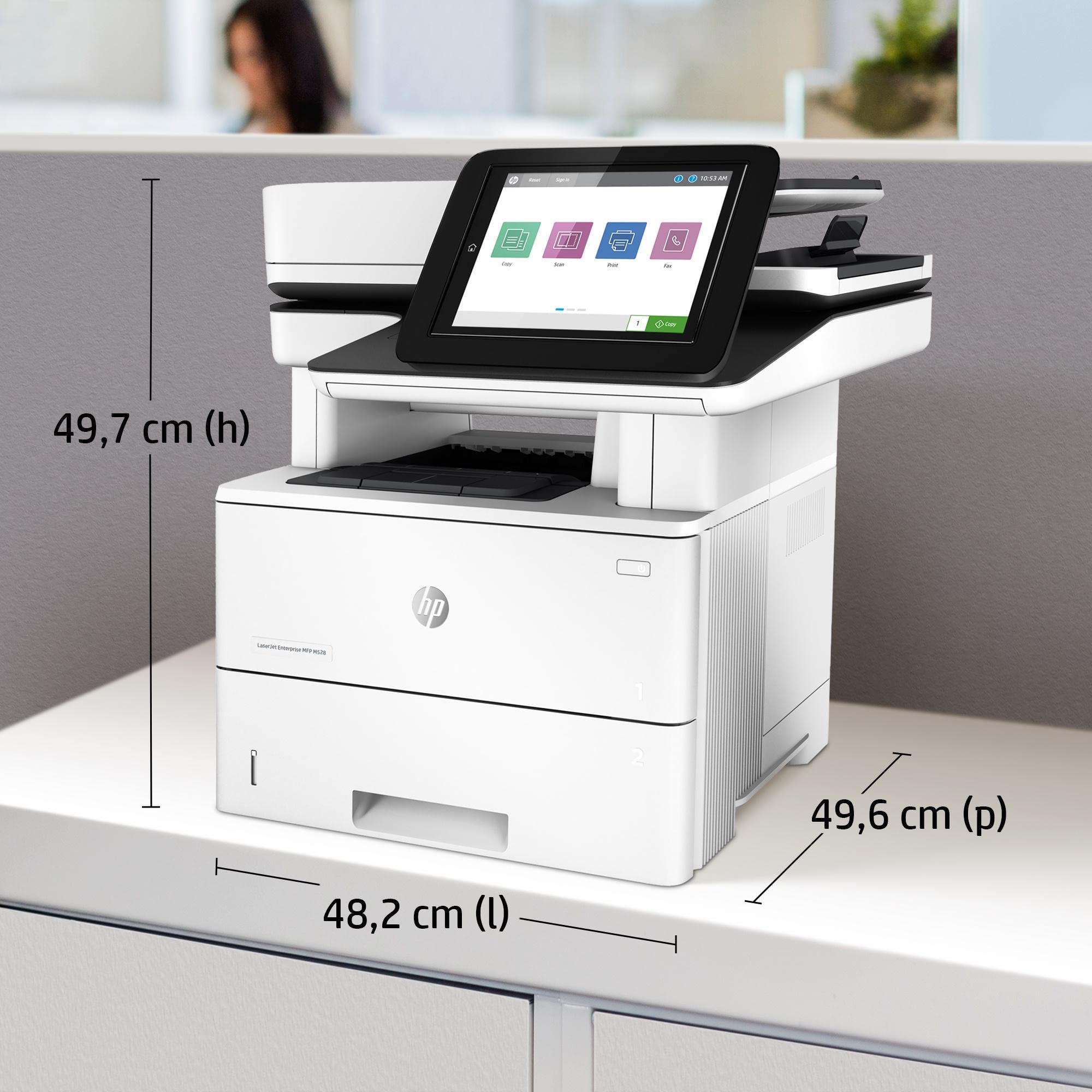 HP LaserJet Enterprise M528dn 1PV64A, Stampante Multifunzione A4, Stampa Fronte e Retro Automatica in b/n, 50 ppm, USB, Gigabit Ethernet, Fax Opzionale, HP Smart, Schermo Touch da 20,3 cm, Bianca