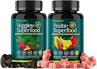 Vista 1 de (120 Masticables) Suplemento de Frutas y Verduras - Gomitas Super Greens (9 Superfrutas y 30 Verduras) Hongos, Vitaminas de Frutas y Verduras, Sin