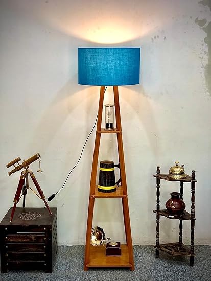 Prime Home Decor Furniture Premium Lamps for Home Decoration with 6 Shelves Living Room, Bedroom Multiutility Floor Lamps - Color: Blue Shade