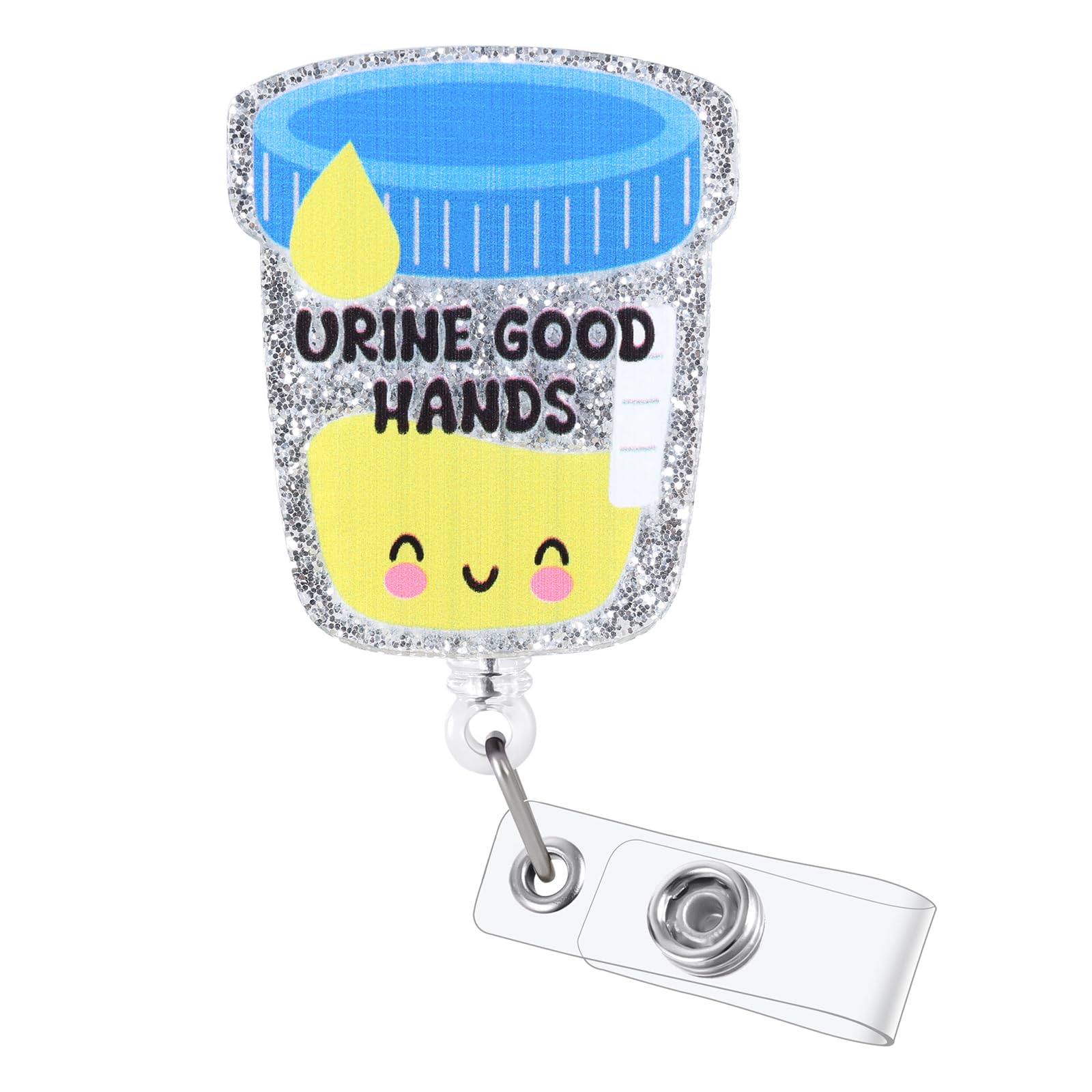 Cute Urine Good Hands Badge Reel, Retractable ID Card Urology Badge Holder, Name Tag Work Badge Clip for Pacu RN LPN CNA MA ER Nursing Student