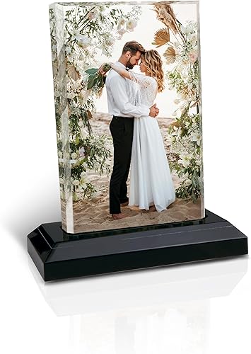 Buy4Wall Impresión personalizada de cristal con soporte de madera, regalos personalizados para esposa y esposo, marco acrílico con forma