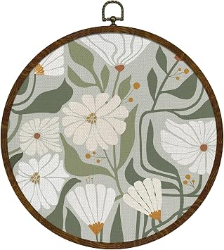 KLYTINK Boho Floral Round Wall Art Decor,Simple Botanical Green Canvas Print for Bedroom,Living Room,Vintage Floral Wall Decor for Christmas,Home Decorations 10"x10"BY804
