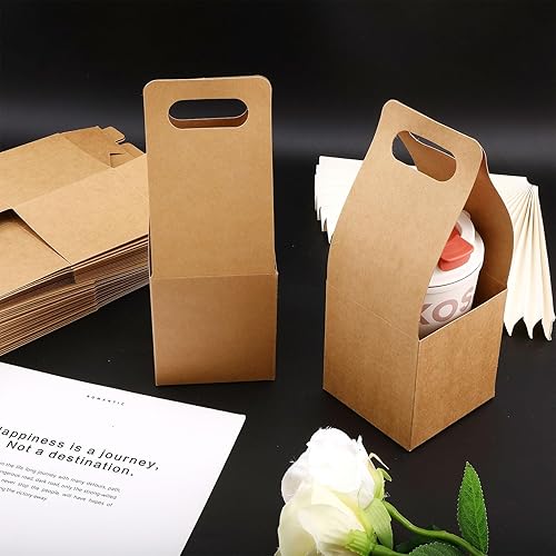 Miniatura 4 de CHGCRAFT 40 unidades de transportador de bebidas con asas, caja de papel kraft para soporte de bebidas, soporte plegable para bebidas para café,