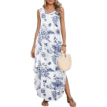 BELAROI Womens Plus Size Maxi Dress Sundress Summer Casual Sleeveless Scoop Neck Pockets Beach Swimsuit Coverup Loose Outfits