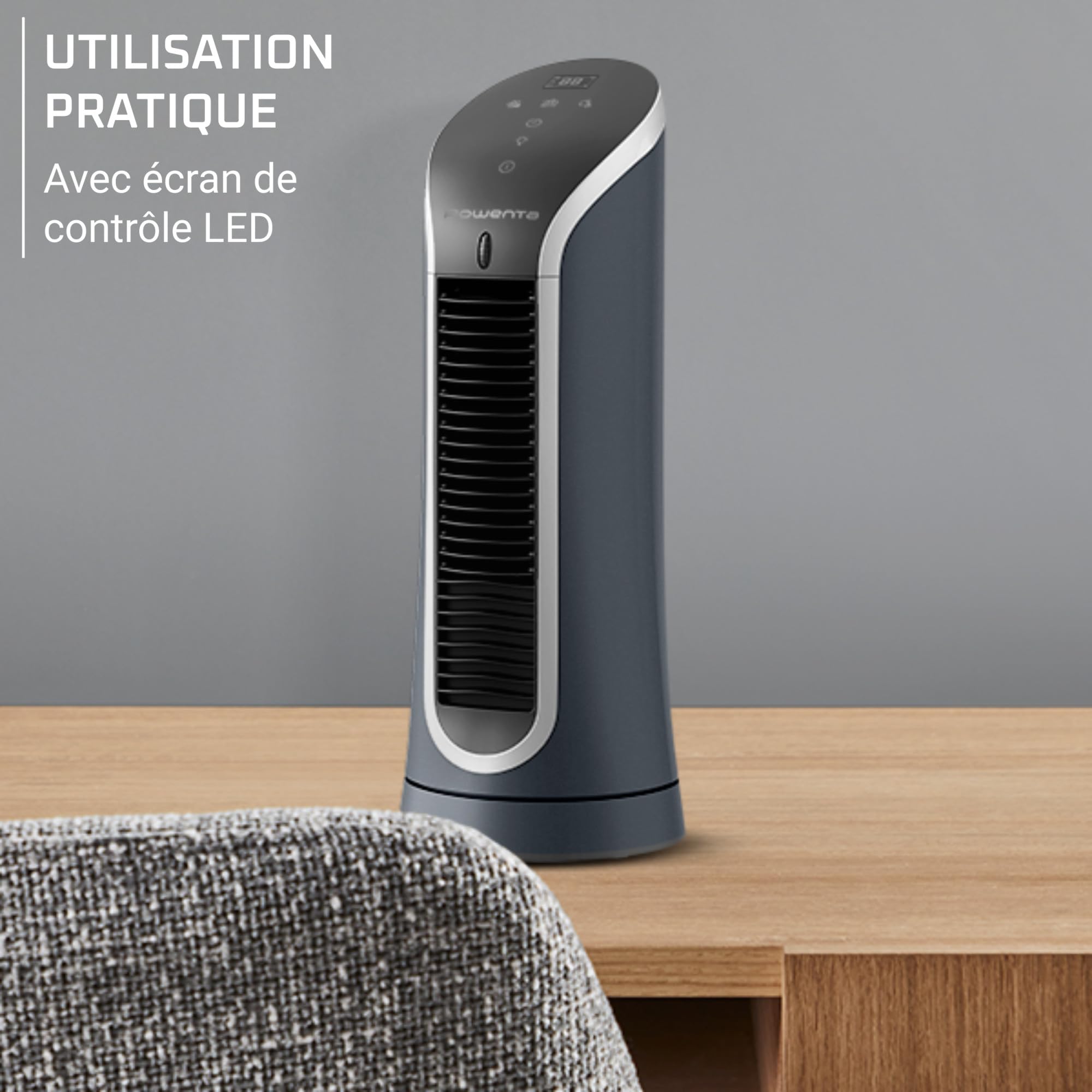 Rowenta Eole Compact, Ventilateur colonne, Rafraîchissement intense, Silencieux, Econome en énergie, Compact, Eco-conçu VU6220F0, Noir et Blanc
