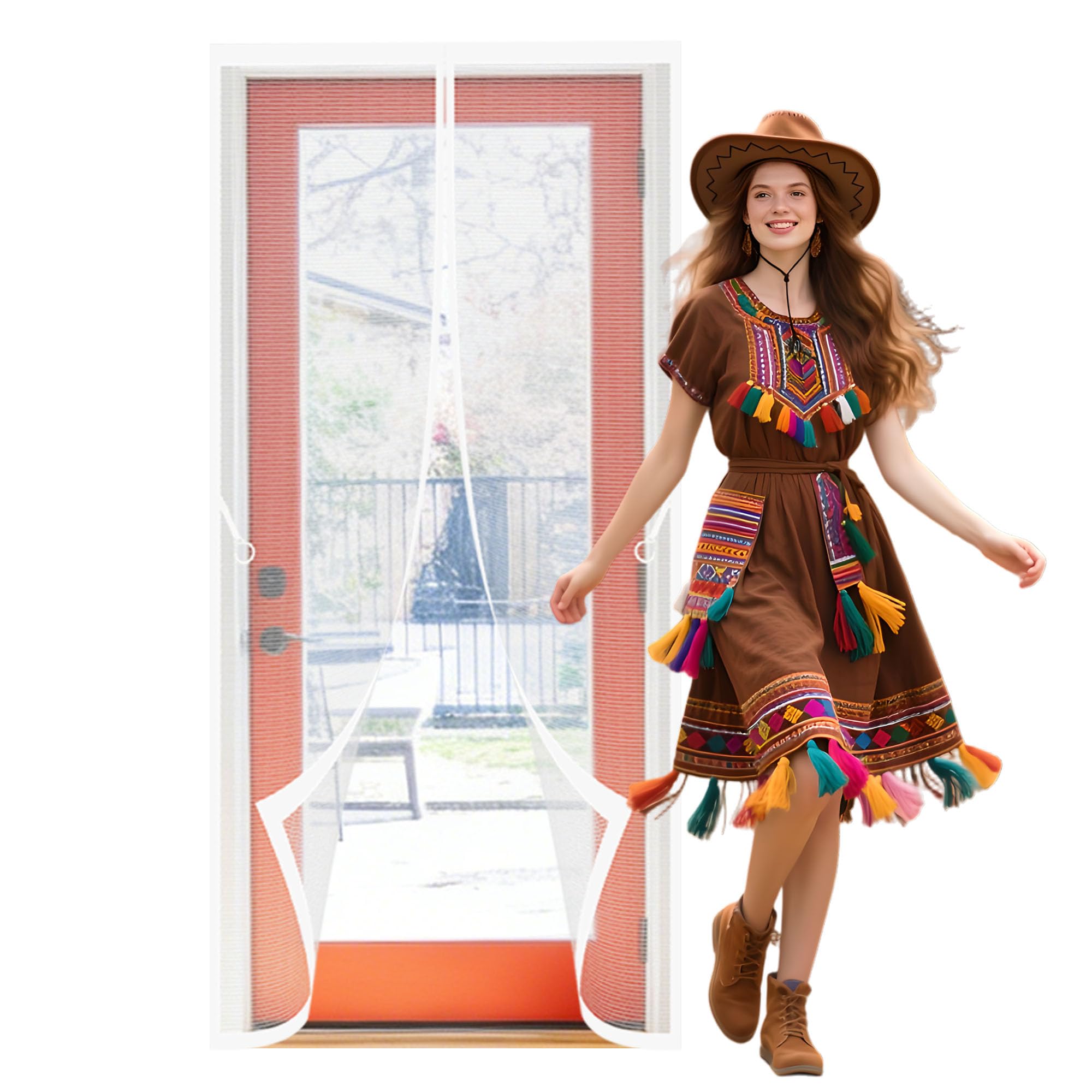 Magnetic Door Curtains Fly Screen 134 x 198 cm Self Sealing Double Door Magnetic Fly Screen Keeps Flies Mosquitoes Out for Living Room, Bedroom, Patio, White