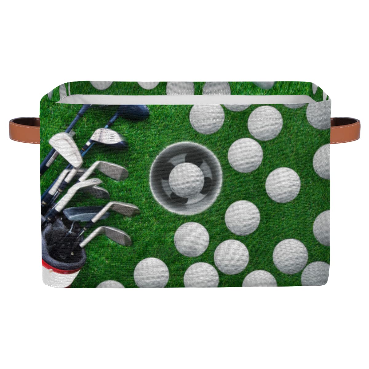 OMFUNS Golf Ball Storage Basket, Sport Golf Ball Foldable Storage Bin with Handle Fabric Rectangular Storage Box Organizer for Closet Shelf Home