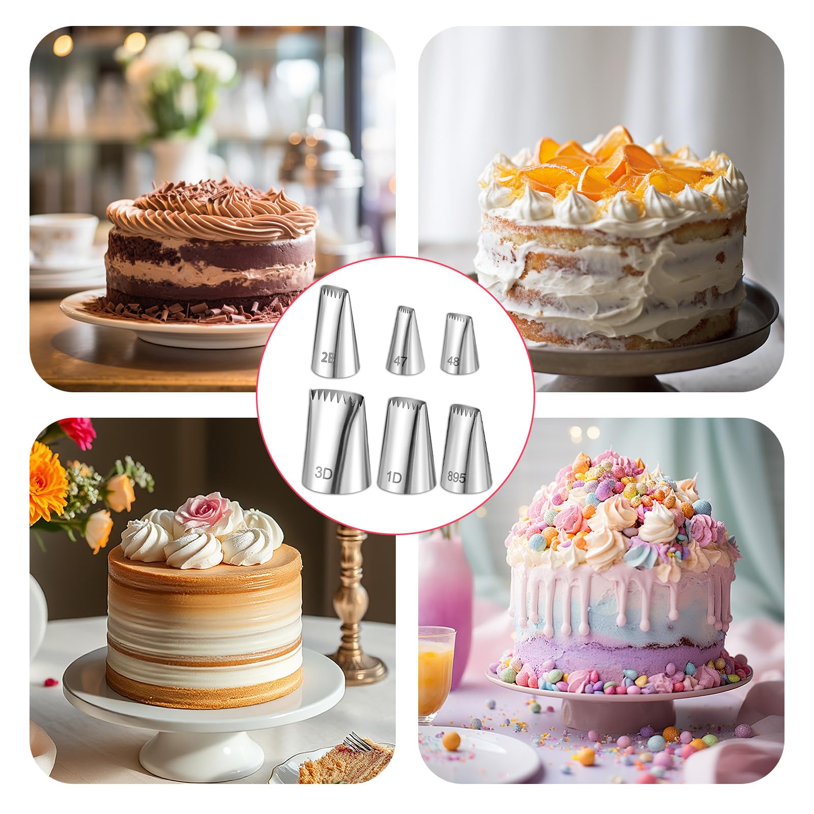 Juego de 6 boquillas trenzadas de acero inoxidable para decoración de canasta, boquillas de boca de flor trenzadas de media fila para pastelería, cupcakes, pasteles, galletas, decoración de pastelería