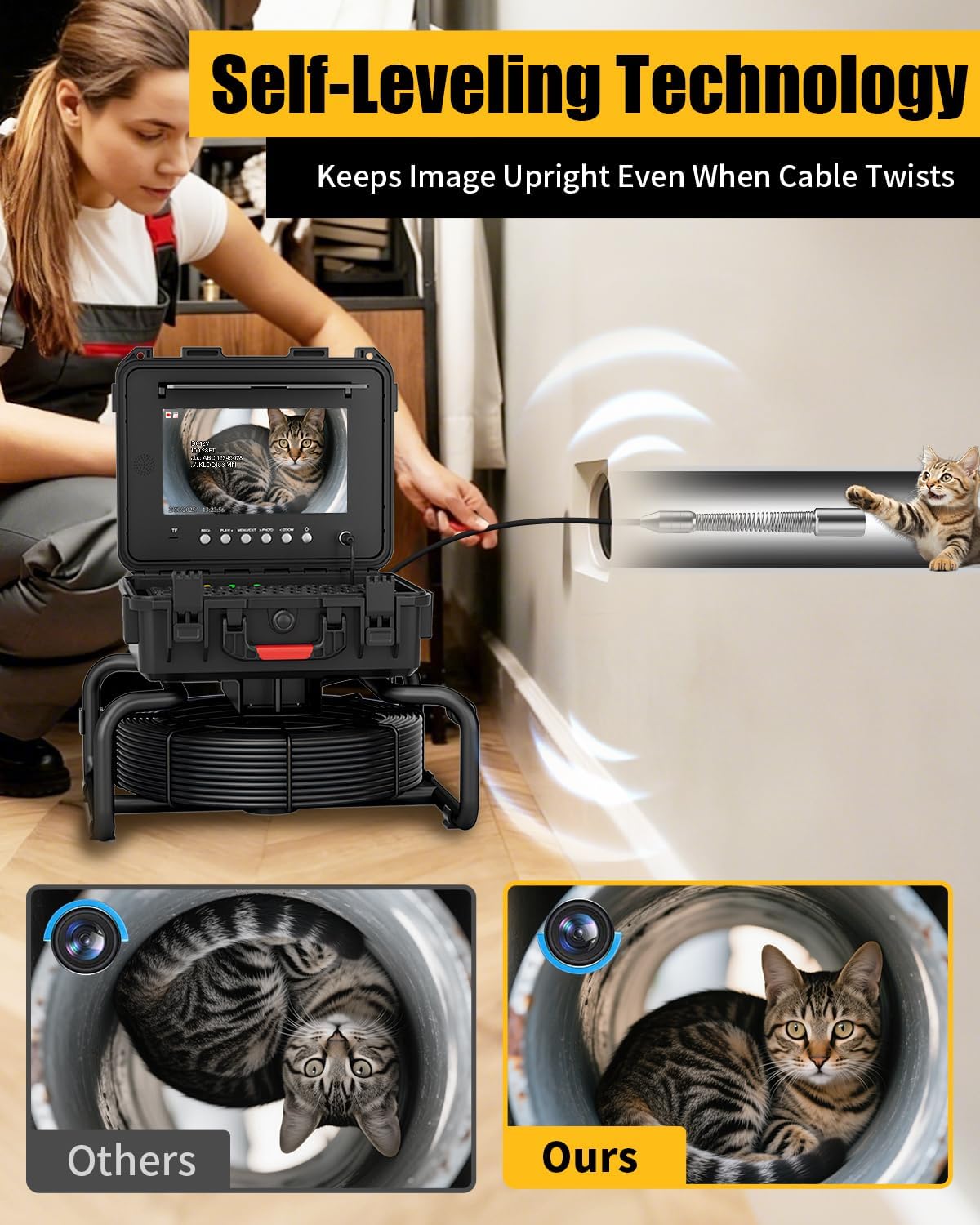 Sewer Camera with Locator, 165ft Drain Camera Self Leveling 512Hz with Meter Counter, 10'' Pipe Inspection Camera with 7mm Cable, Keyboard, 32GB Audio & Video Recorder, 23mm 1080P Probe for Plumber
