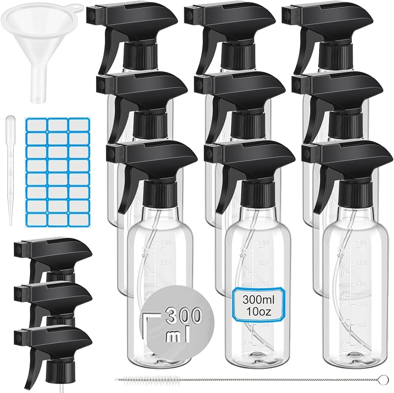 Frascos spray plásticos transparentes LOYIM com medidas, 300 mL, pacote com 9