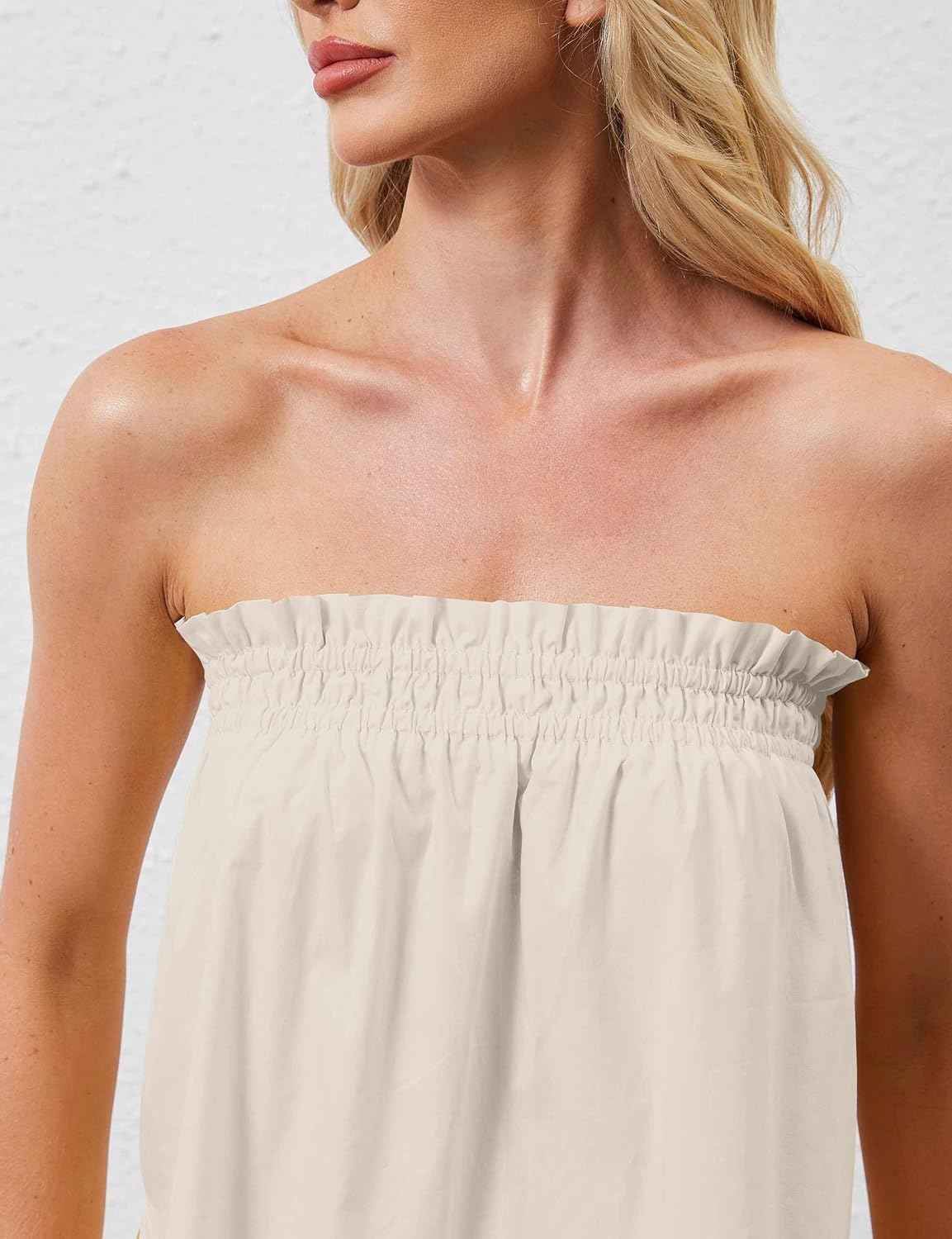 Women Summer Outfits 2 Piece Set Strapless Tube Top and Wide Leg Pants lounge Set Relaxed Off Shoulder Top Pants Set - Image 4