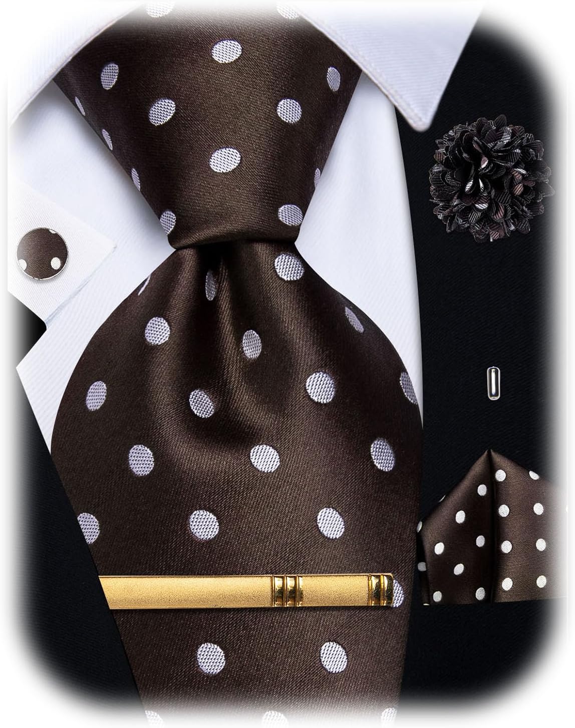 YourTies Tie for Men Silk Plaid Checkered Necktie Pocket Square Cufflinks Lapel Pin Tie Clip Set Business Wedding Party