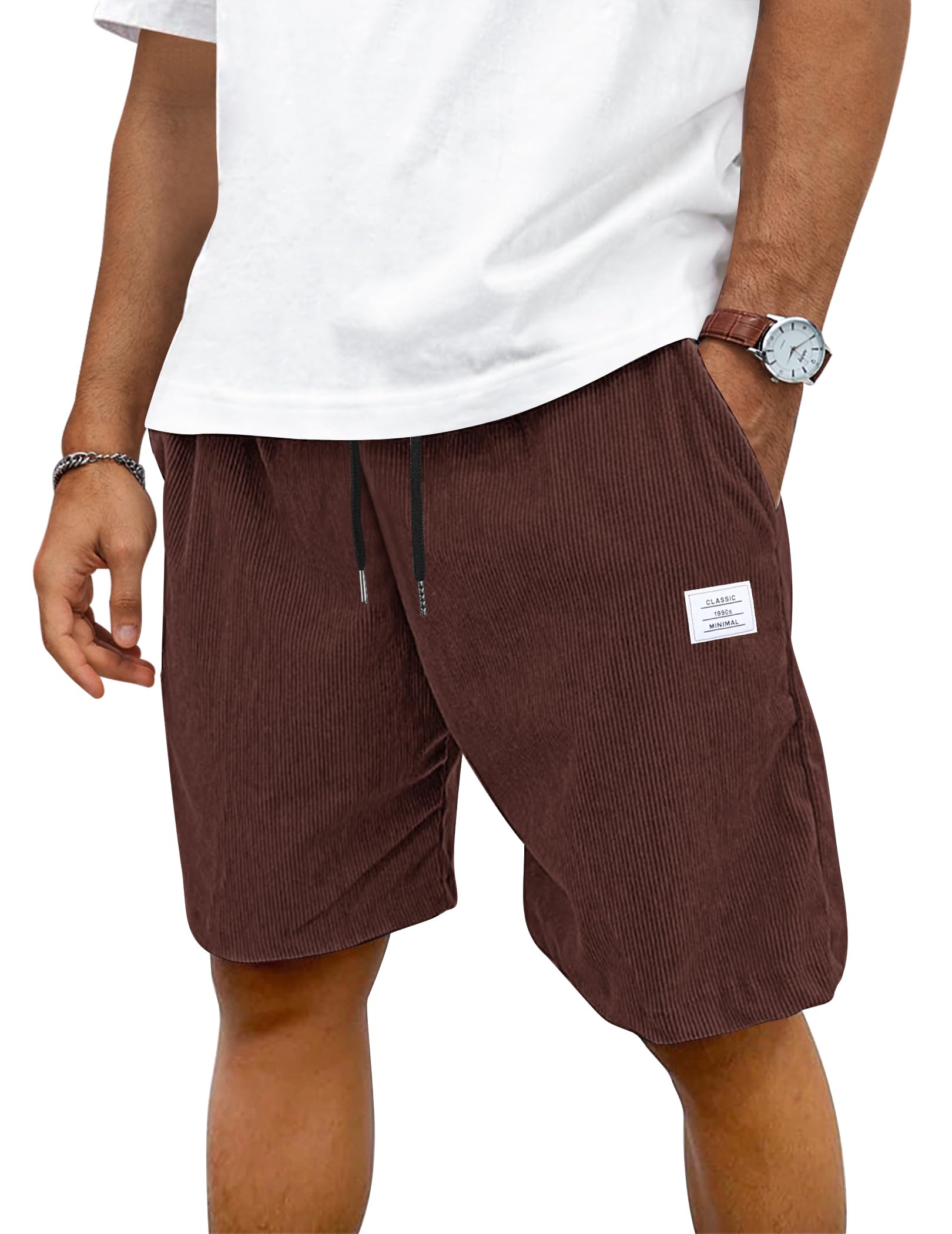 TARAINYA Corduroy Kurze Hosen Herren Baumwolle Kordelzug Shorts Hose Sommer Stretch Mit Taschen
